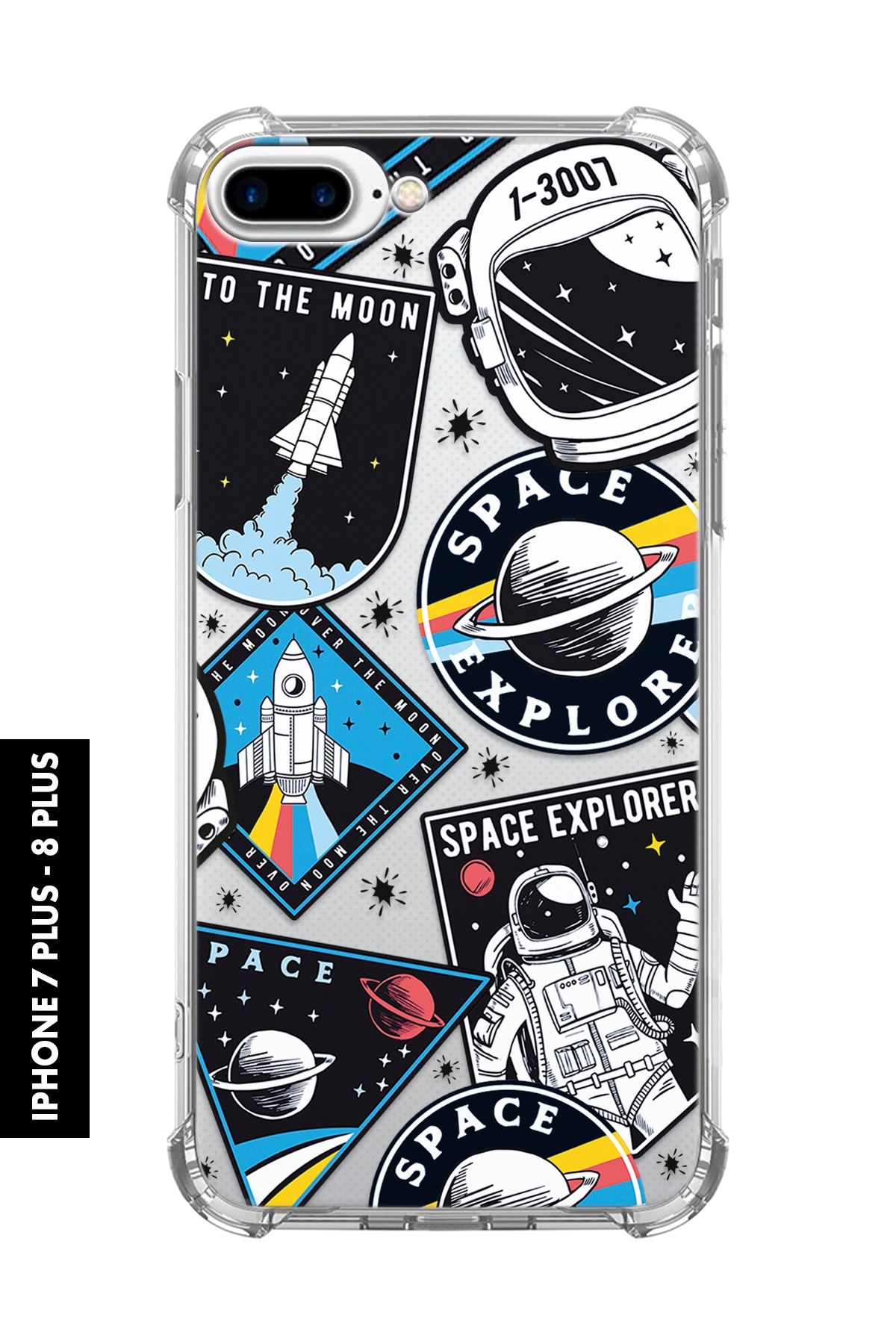 mooodcase iPhone 7 Plus / 8 Plus Uyumlu Space Desenli Darbe Emici Köşe Korumalı Telefon Kılıfı
