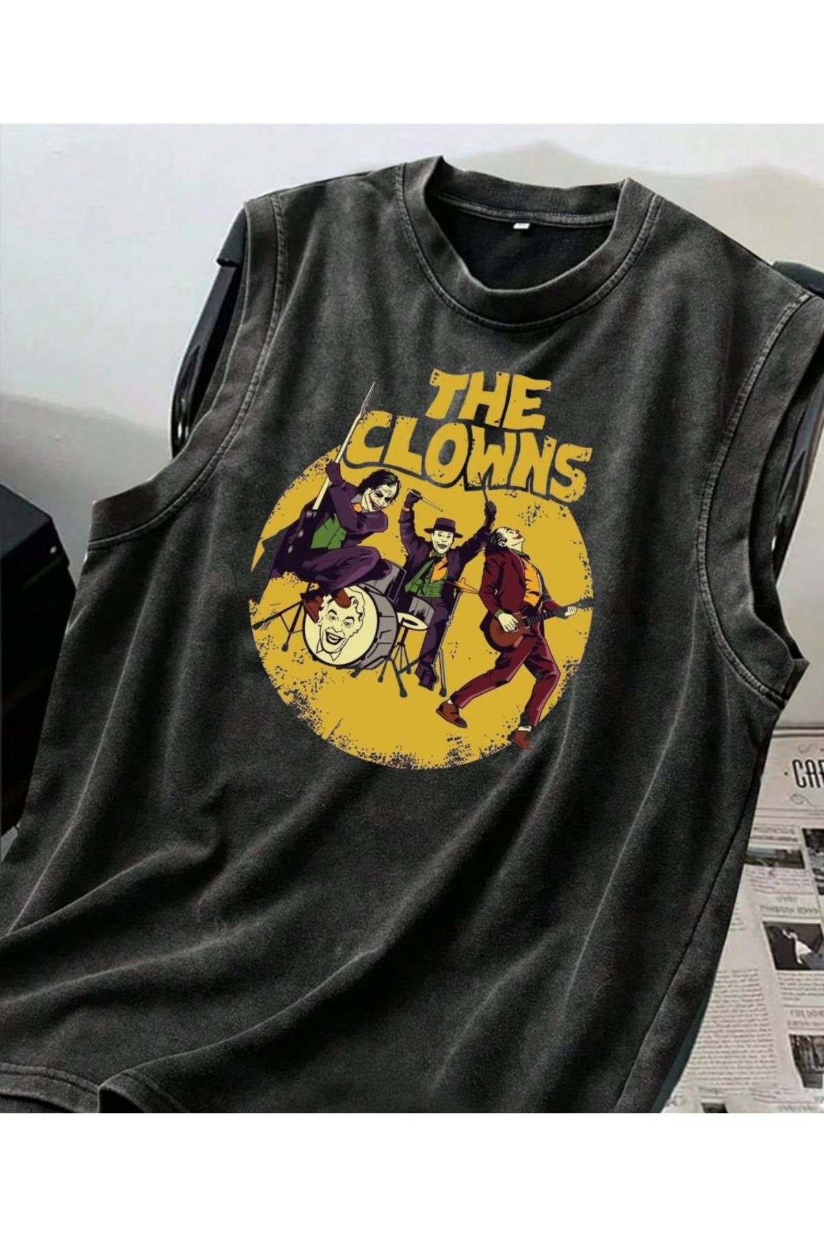 Touz Moda The Clowns Atlet Bisiklet Yaka Yıkamalı Vintage Unisex Oversize T-Shirt