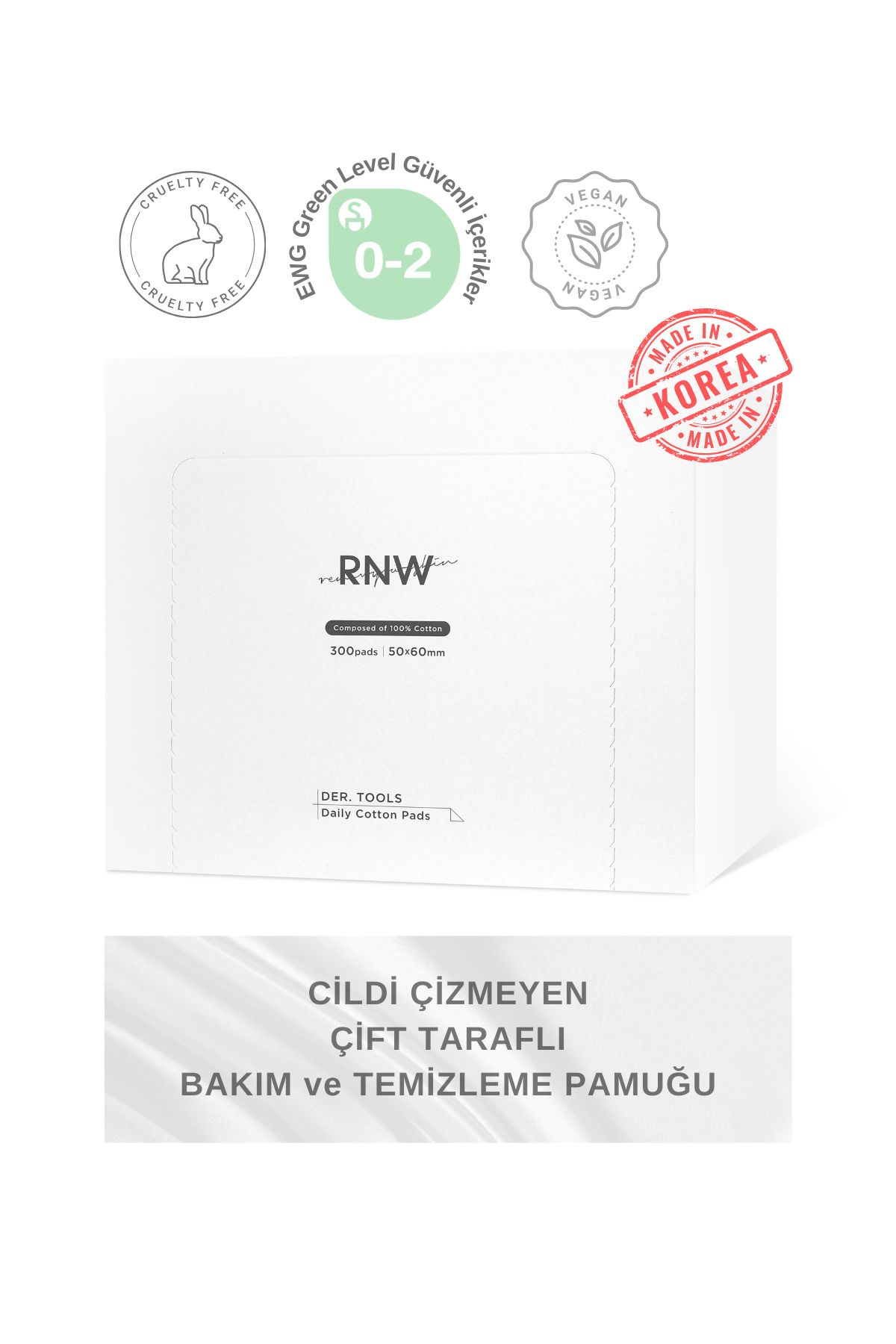 rnw Cildi Çizmeyen 300 Adet Çift Taraflı Cilt Bakım Ve Makyaj Temizleme Pamuğu