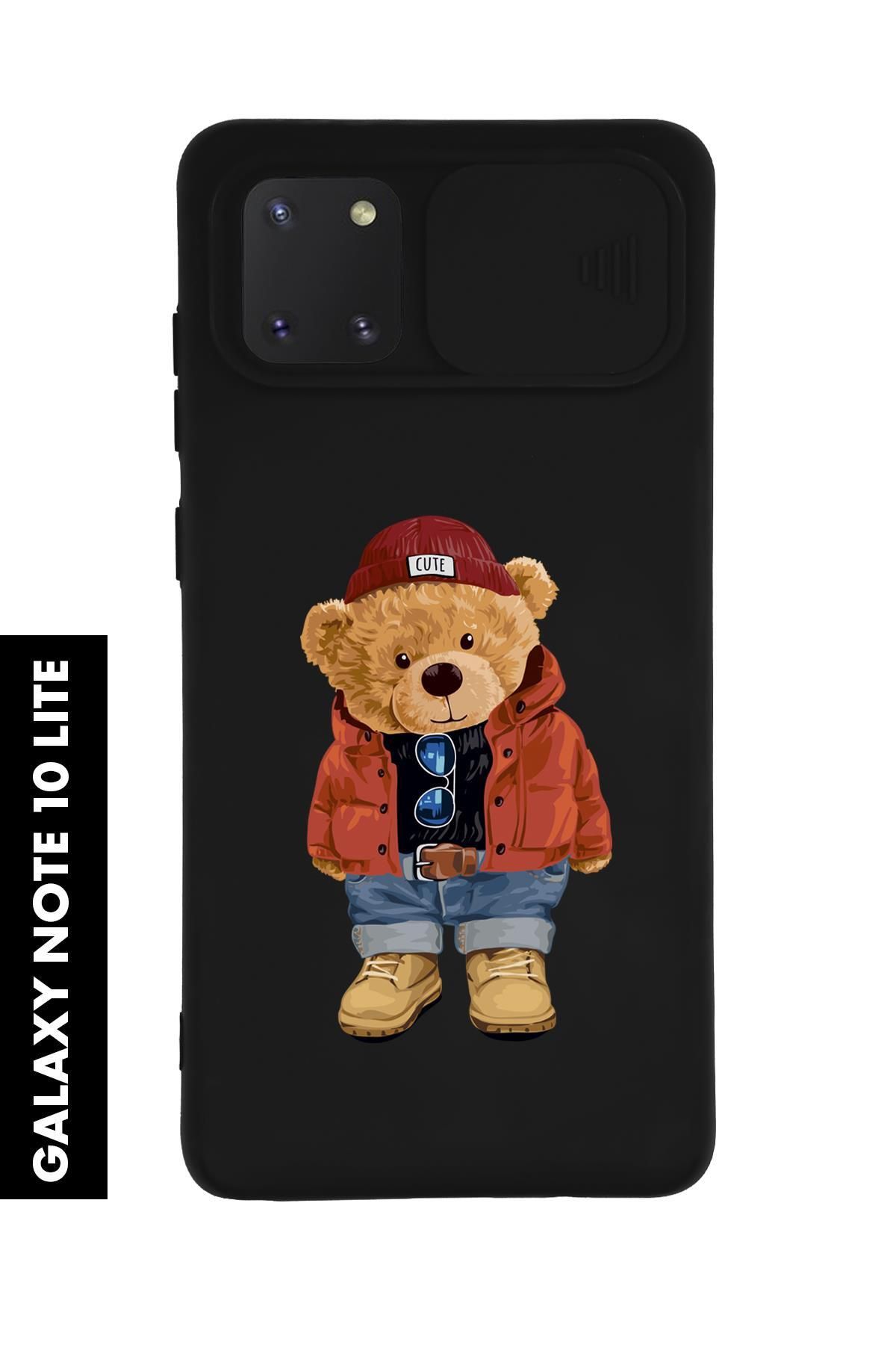 mooodcase Samsung Note 10 Lite Uyumlu Teddy Bear Desenli Slider Kamera Korumalı Telefon Kılıfı