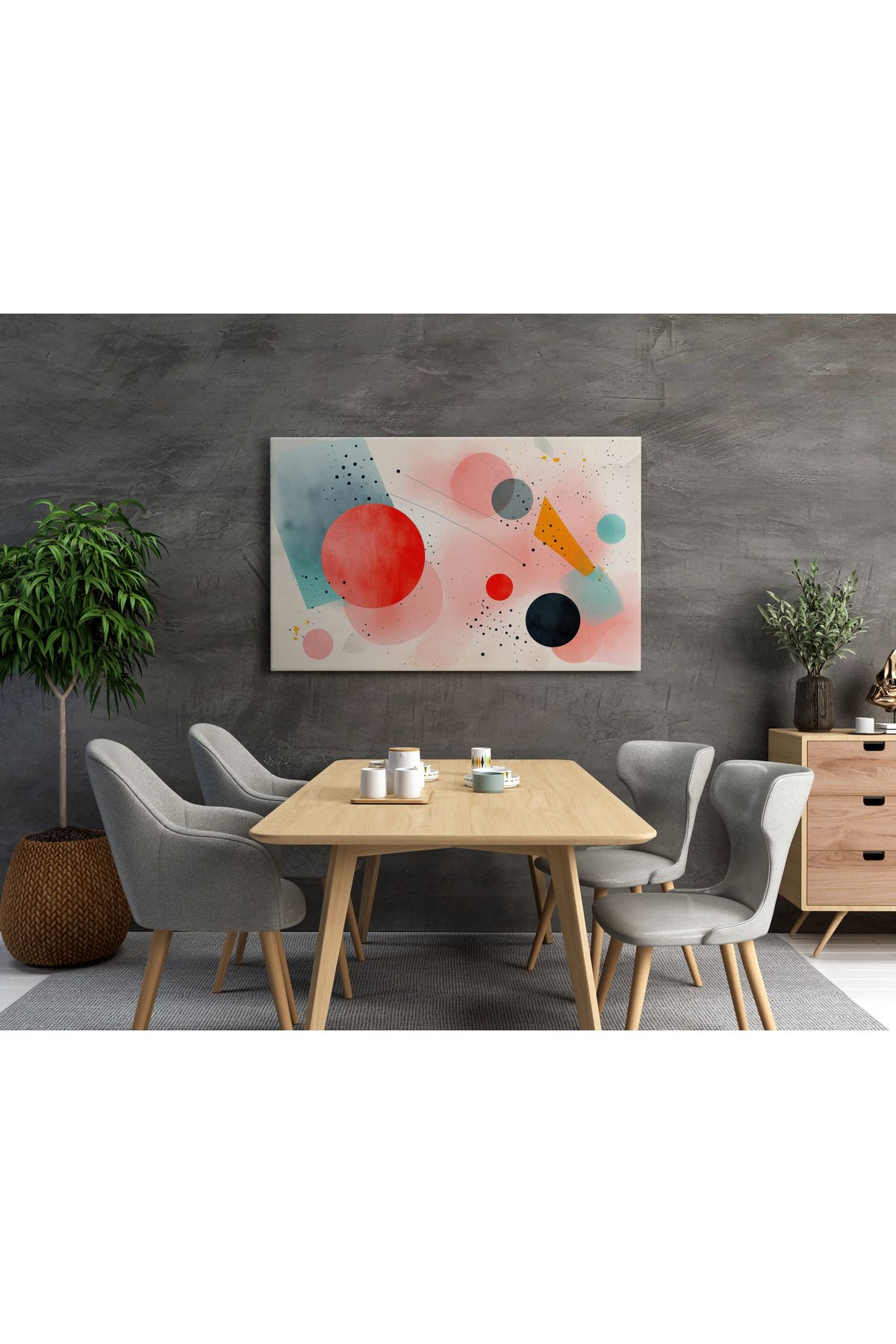 titer %100 Pamuklu Kanvas Dekoratif Tablo - Geometrik Soyut Pastel Tonlar UV Baskı Poster