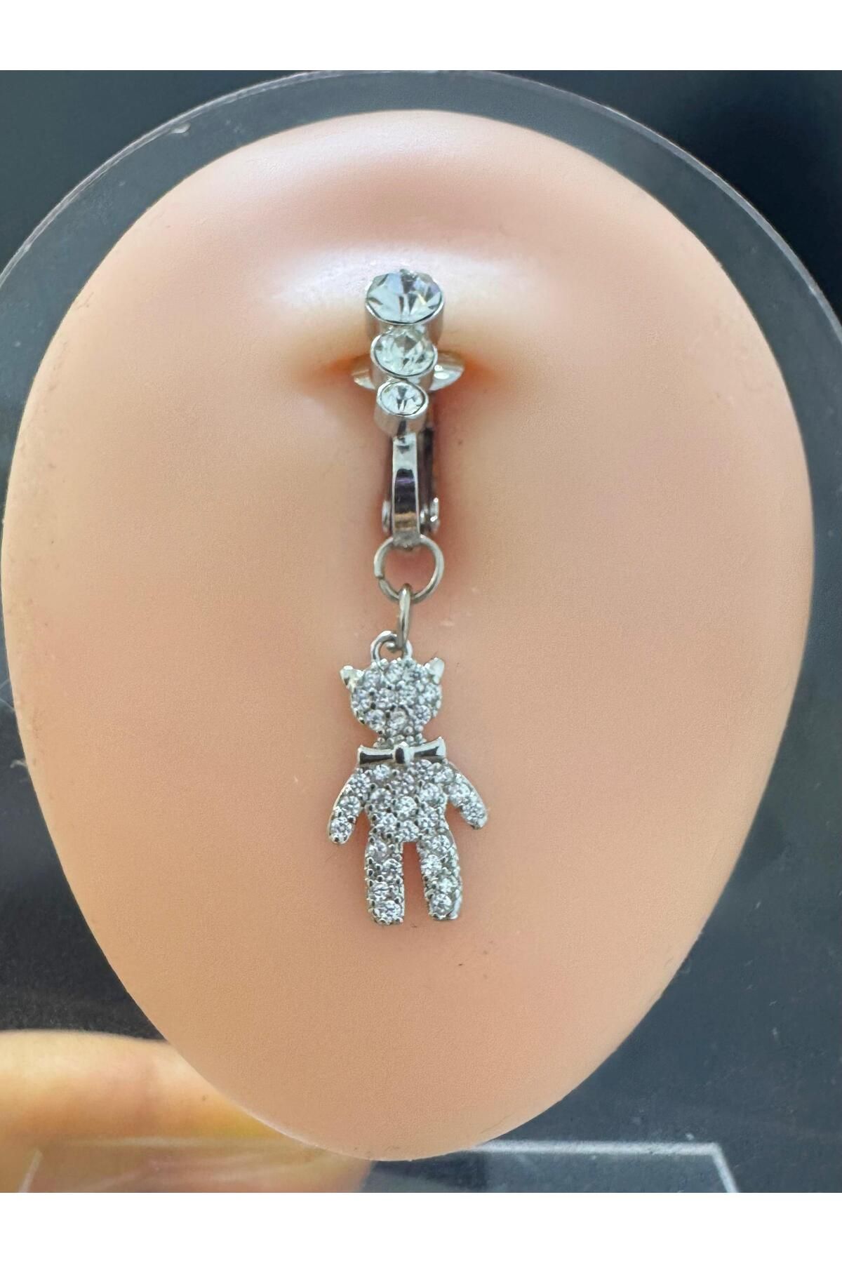 Arescollection DELİKSİZ ( DELİK GEREKTİRMEYEN )SIKIŞTIRMALI AYICIK SALLANTILI GÖBEK PİERCİNGİ