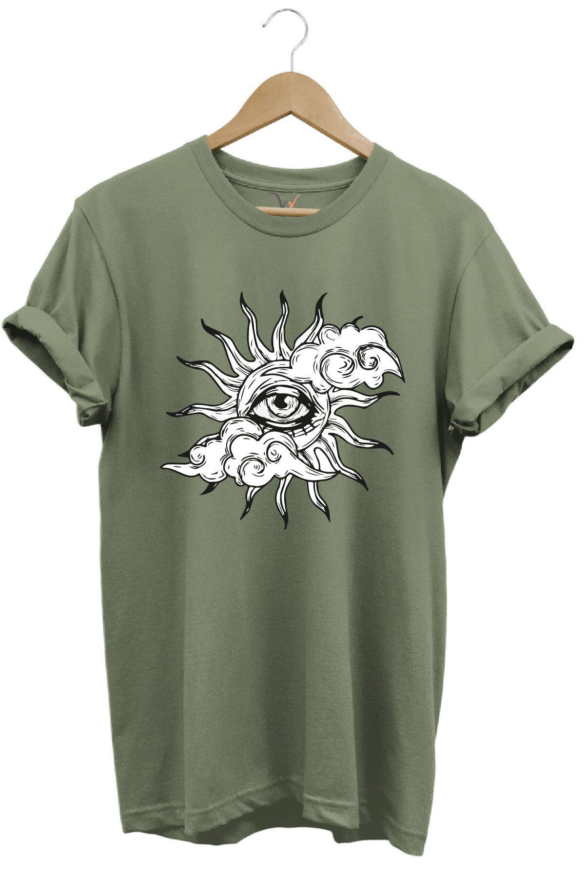 onsrawear Göz ve Güneş Temalı %100 Pamuk Basic Bisiklet Yaka T-shirt