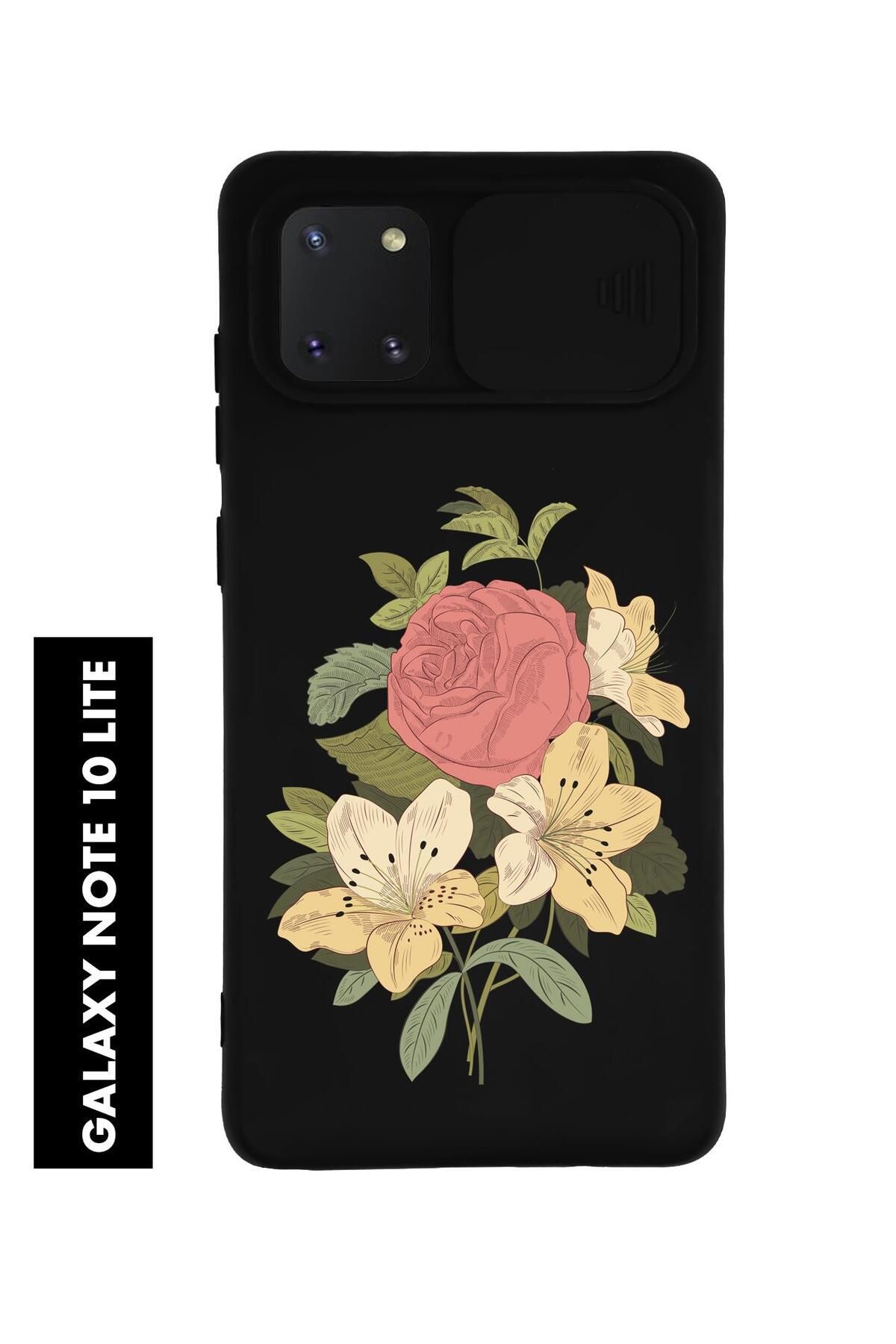 mooodcase Samsung Note 10 Lite Uyumlu Çiçek Buketi Desenli Slider Kamera Korumalı Telefon Kılıfı