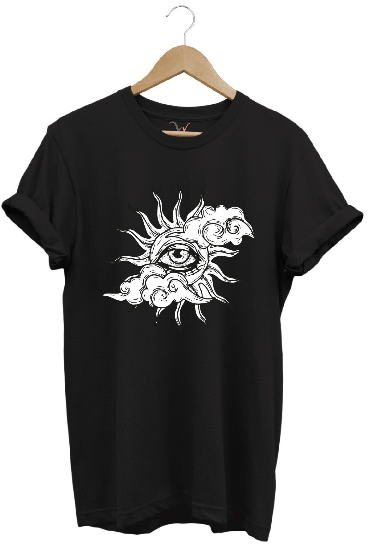 onsrawear Göz ve Güneş Temalı %100 Pamuk Basic Bisiklet Yaka T-shirt