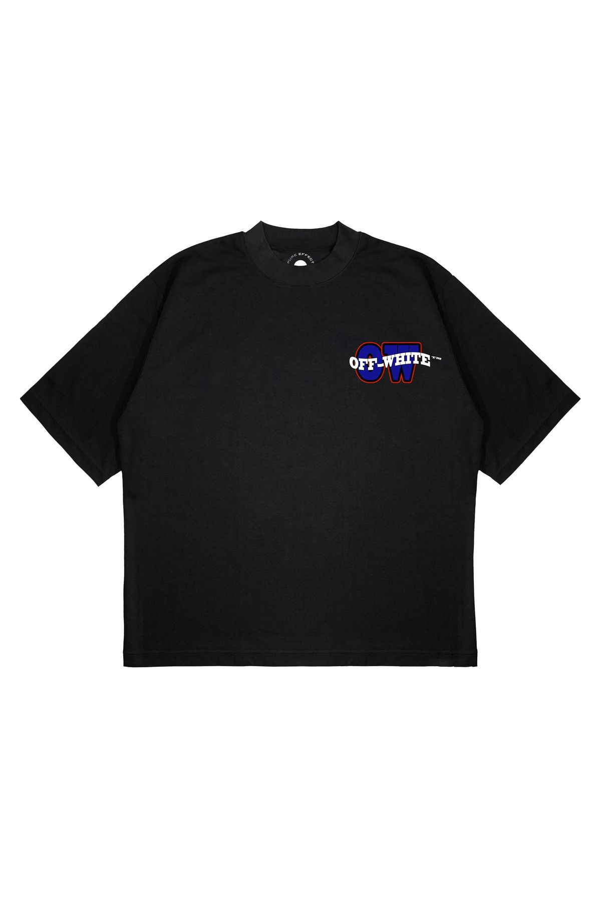 PURE EFFECT Unisex Oversize OFF WHITE OW MAVI Baskılı Boxy Fit Kalın Kumaşlı T-shirt
