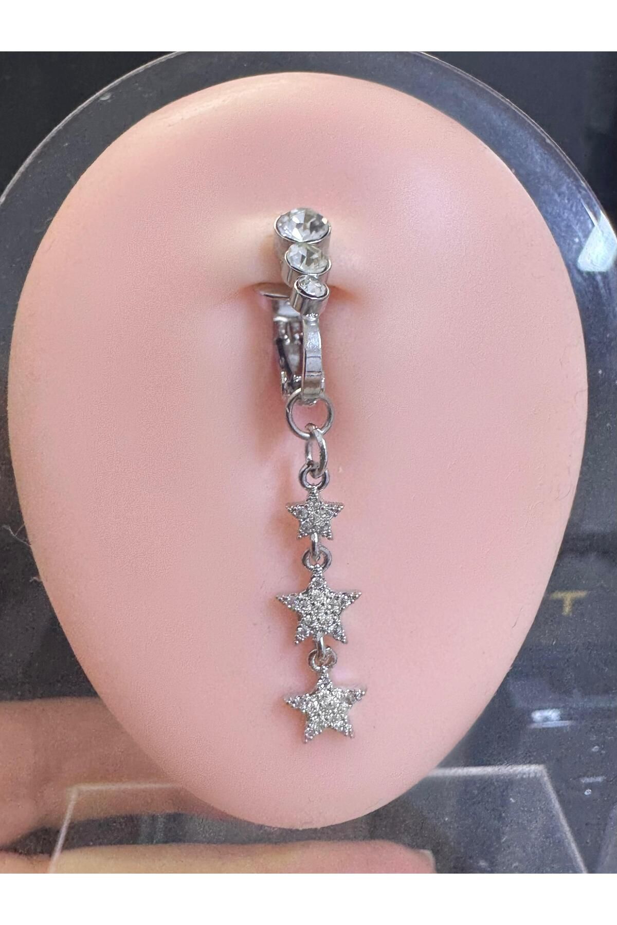 Arescollection DELİKSİZ ( DELİK GEREKTİRMEYEN )SIKIŞTIRMALI YILDIZ SALLANTILI GÖBEK PİERCİNGİ