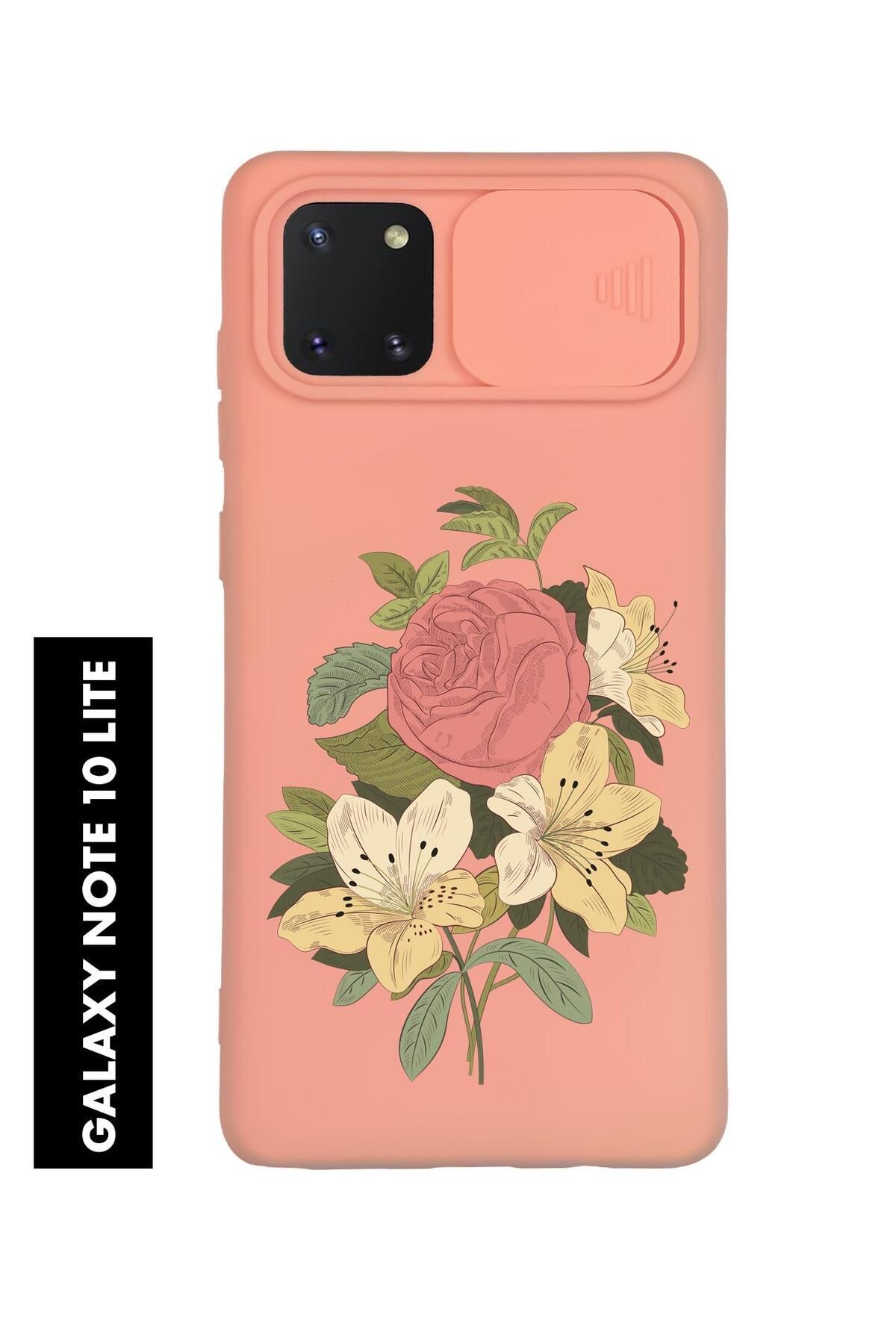 mooodcase Samsung Note 10 Lite Uyumlu Çiçek Buketi Desenli Slider Kamera Korumalı Telefon Kılıfı