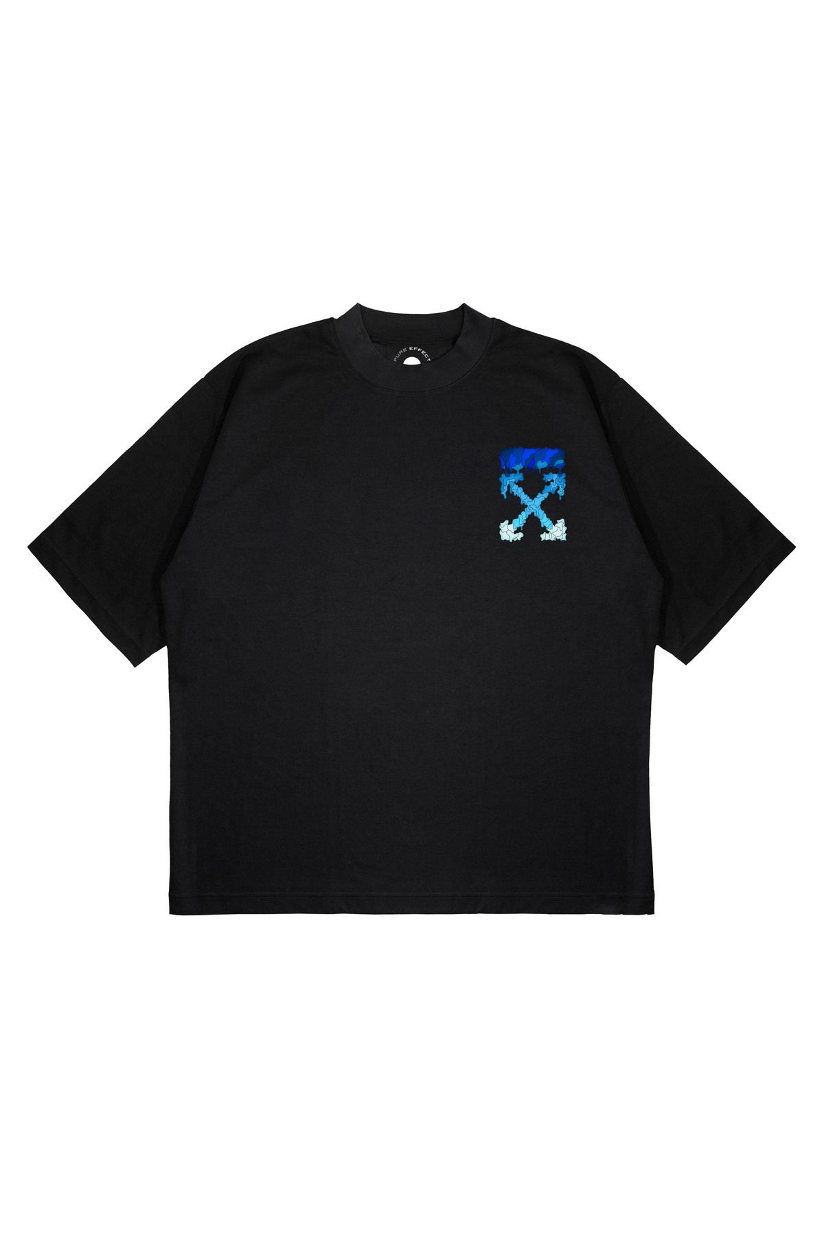 PURE EFFECT Unisex Oversize OFF WHITE BLUE MELTED Baskılı Boxy Fit Kalın Kumaşlı T-shirt
