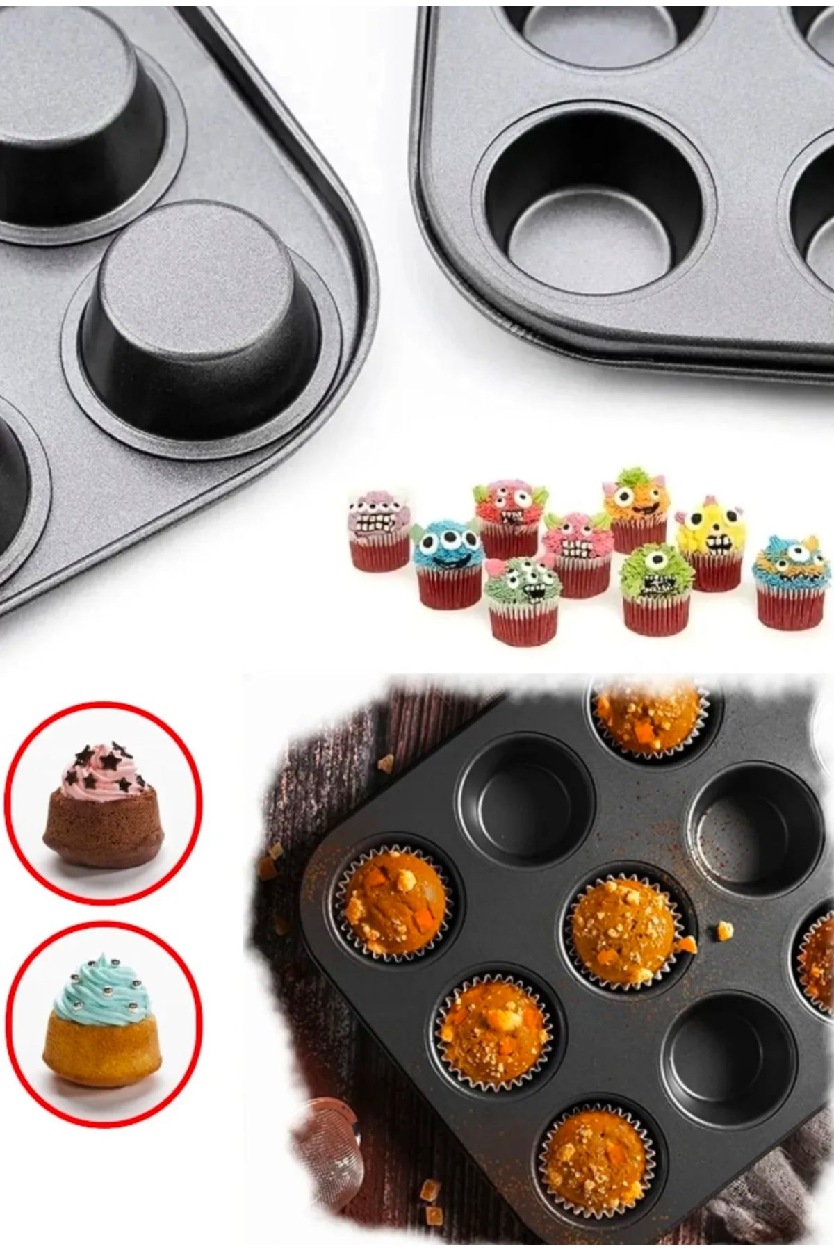 CeysHOME 12'li Siyah Muffin Kalıbı Seti Kek Pasta Kurabiye Cupcake Ideal Kek Kapsülü Döküm Kek Kalıbı