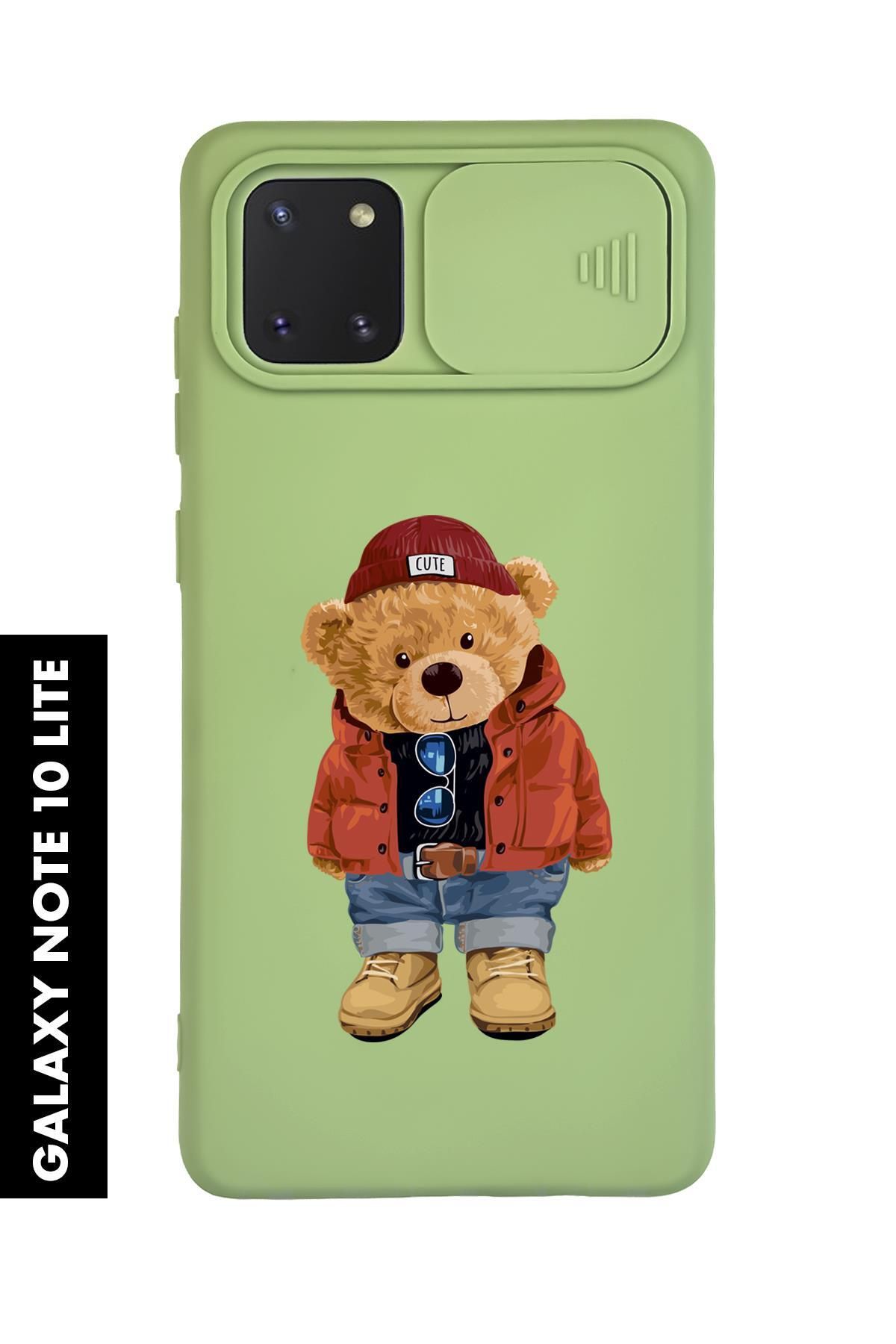 mooodcase Samsung Note 10 Lite Uyumlu Teddy Bear Desenli Slider Kamera Korumalı Telefon Kılıfı