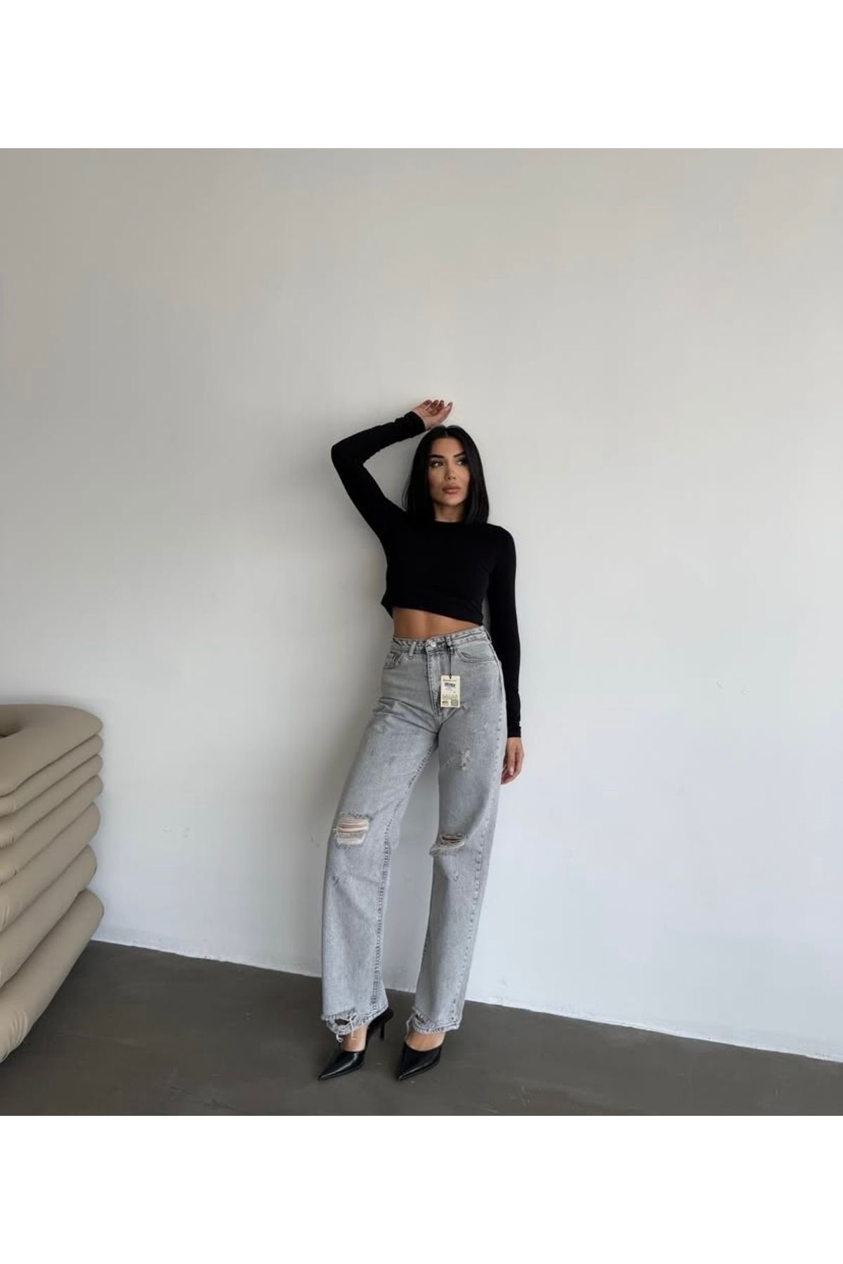 ayday butik Diz yırtık palazzo jeans