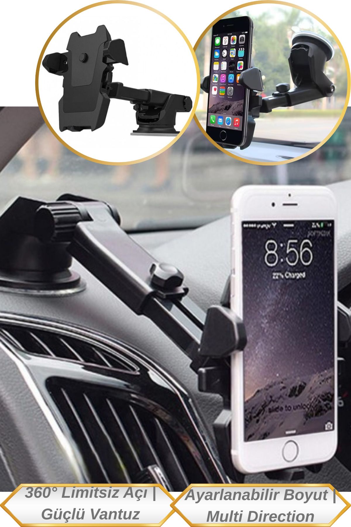 Hane Dostu Güçlü Vantuz | 360° Limitsiz Açı Multifonksiyonel Universal Araç Telefon Tutucu