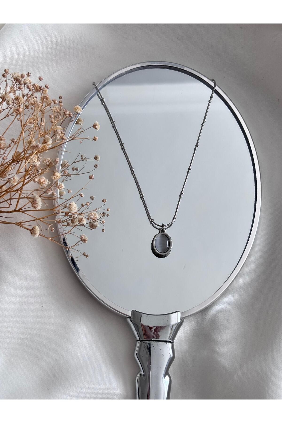 Bellamy Jewelry Dorika Zincirli Beyaz Daire Kolye - Silver
