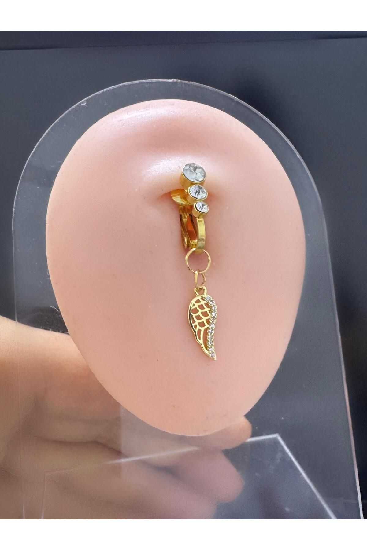 Arescollection DELİKSİZ ( DELİK GEREKTİRMEYEN )SIKIŞTIRMALI MELEK KANADI SALLANTILI GÖBEK PİERCİNGİ