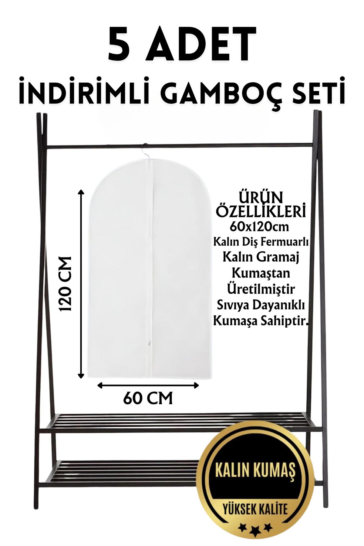 YEGGE 5 ADET 120x60cm Abiye Palto Kaban Mont Elbise Kılıfı Sıvıya Dayanıklı Kumaş Kalın Gamboç Kılıf