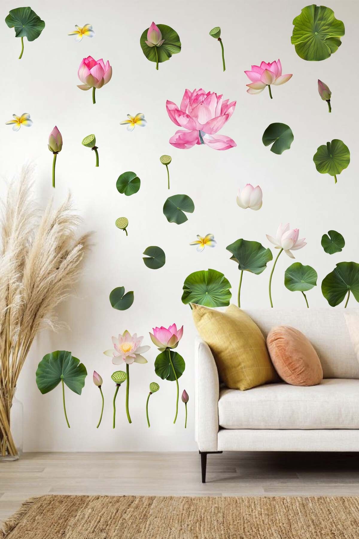 KT Decor Lotus Çiçekleri 35 Parça Premium Duvar Sticker Seti