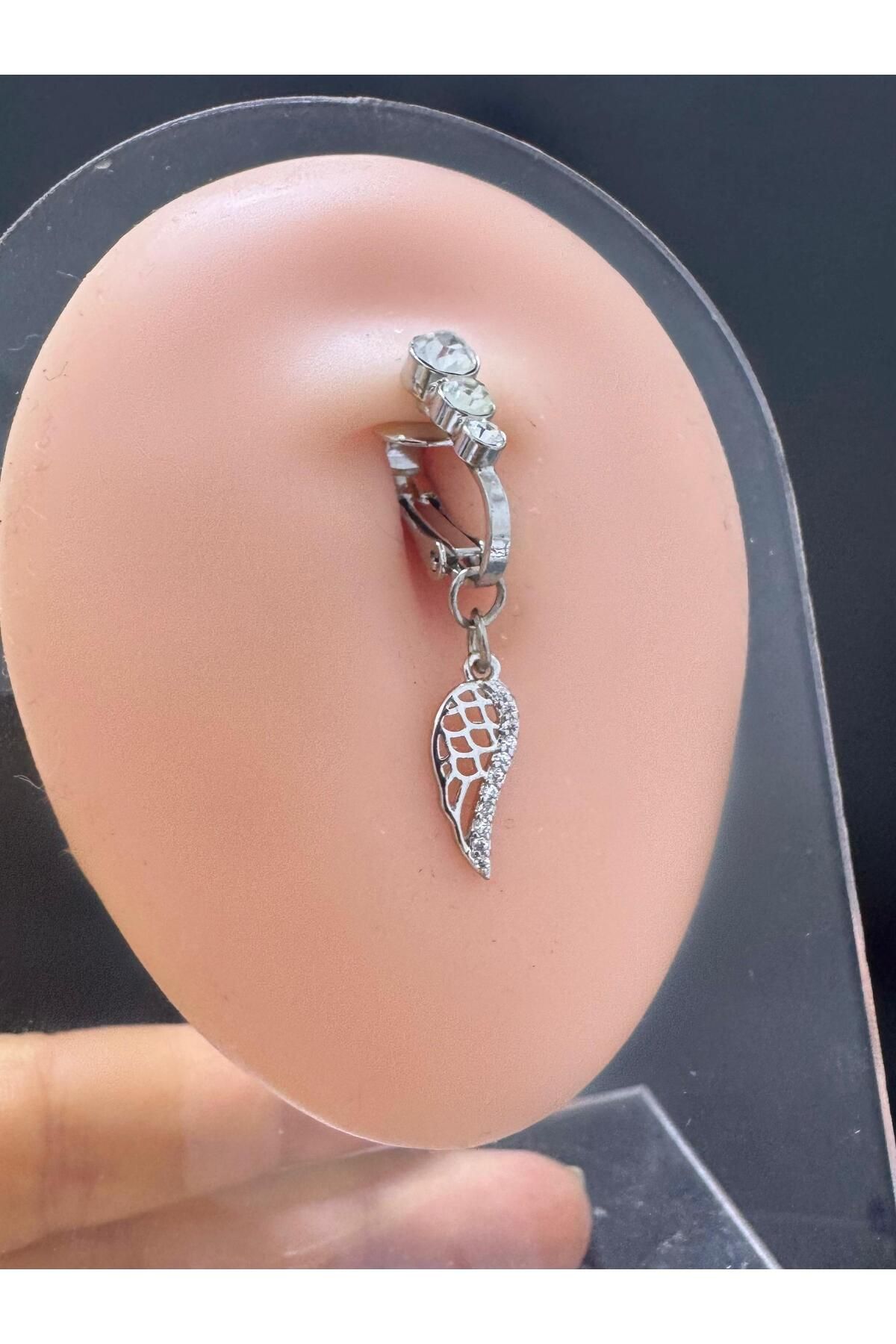 Arescollection DELİKSİZ ( DELİK GEREKTİRMEYEN )SIKIŞTIRMALI MELEK KANADI SALLANTILI GÖBEK PİERCİNGİ