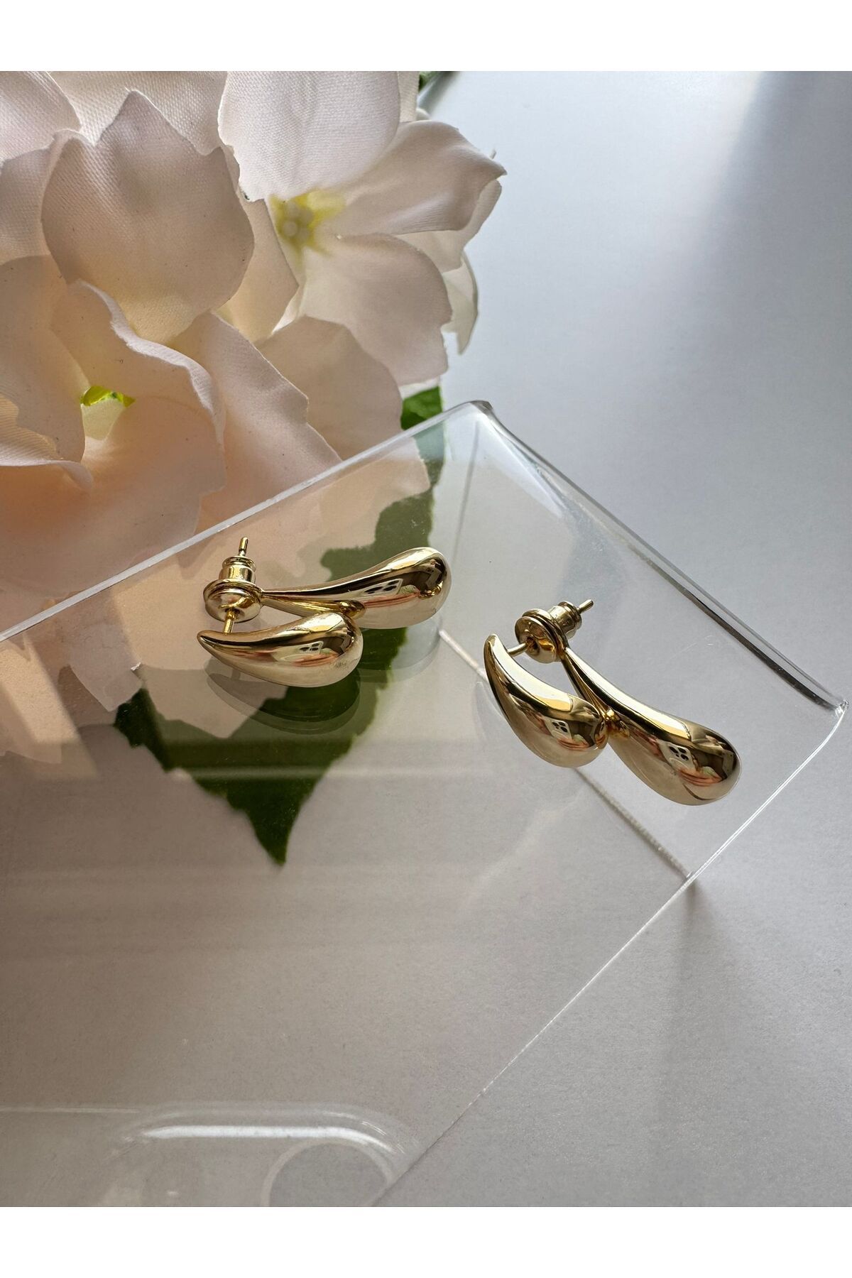 MODA 14K Rengi Vip Seri İkili Görünüm Çelik Günlük Küpe 22mm