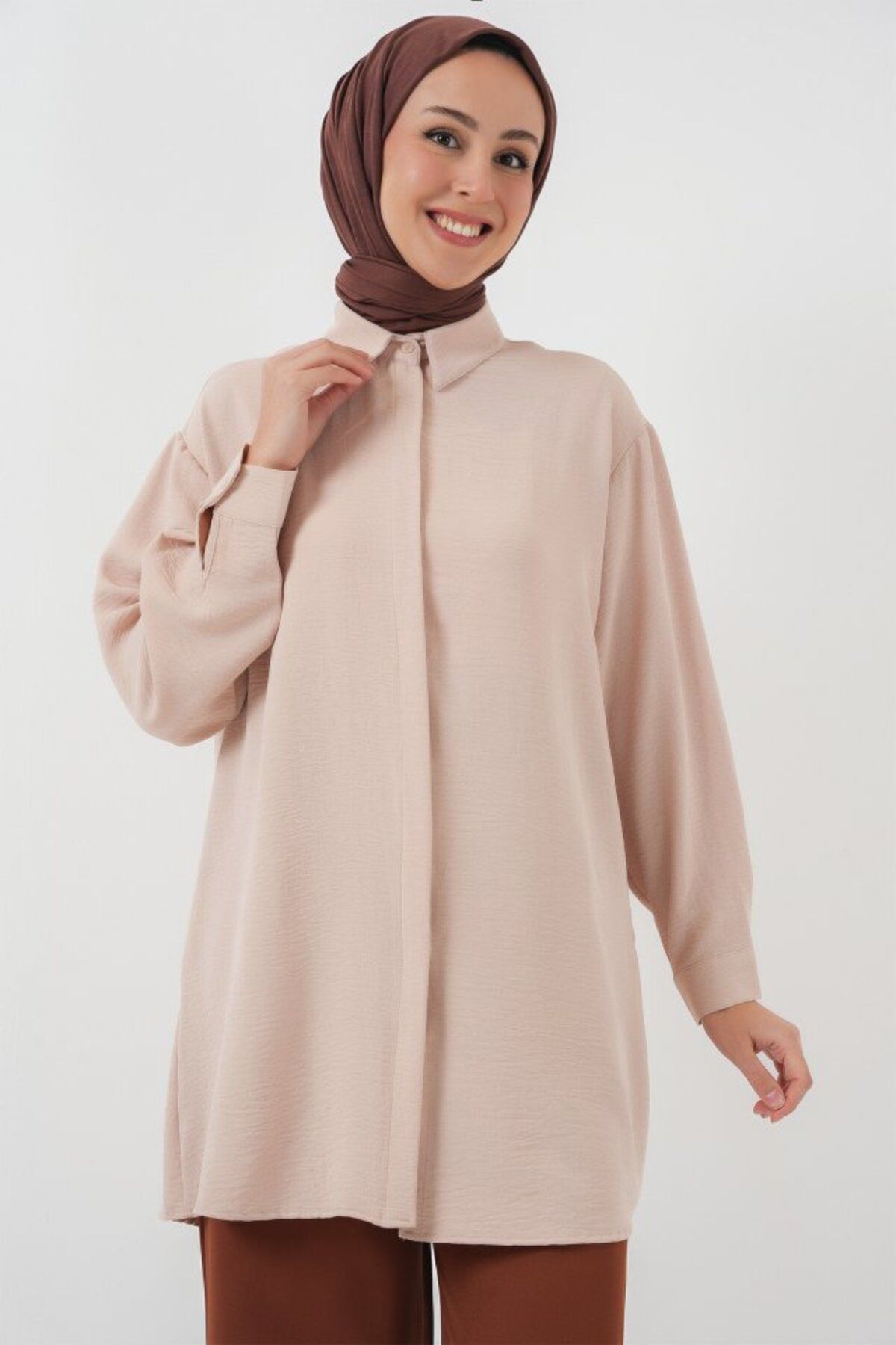 Kokosh moda Uzun Gömlek Tunik 5945 - Krem