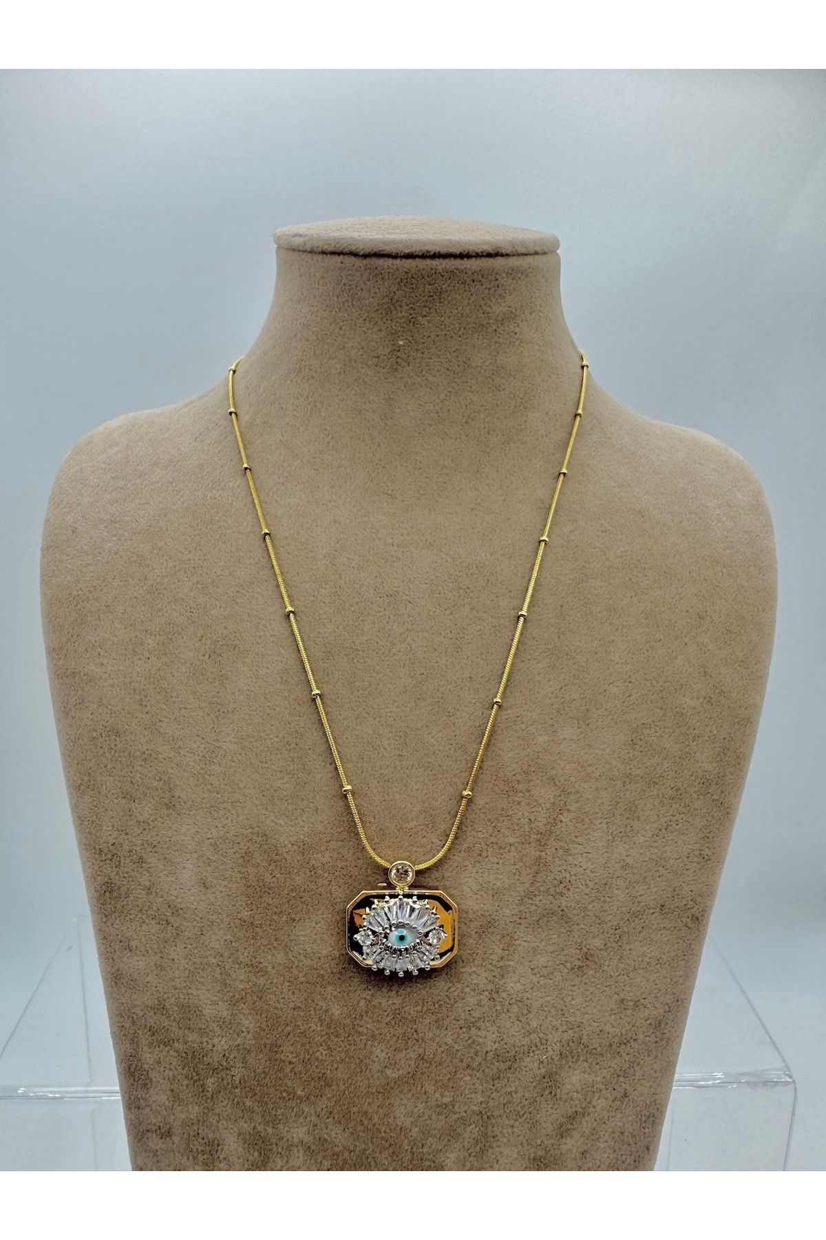 Chanceux Accessories Plaka Baget Göz Çelik Kolye