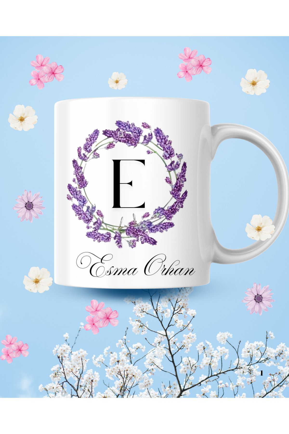 blue lavender Kişiye özel mor isim baskılı kupa bardak