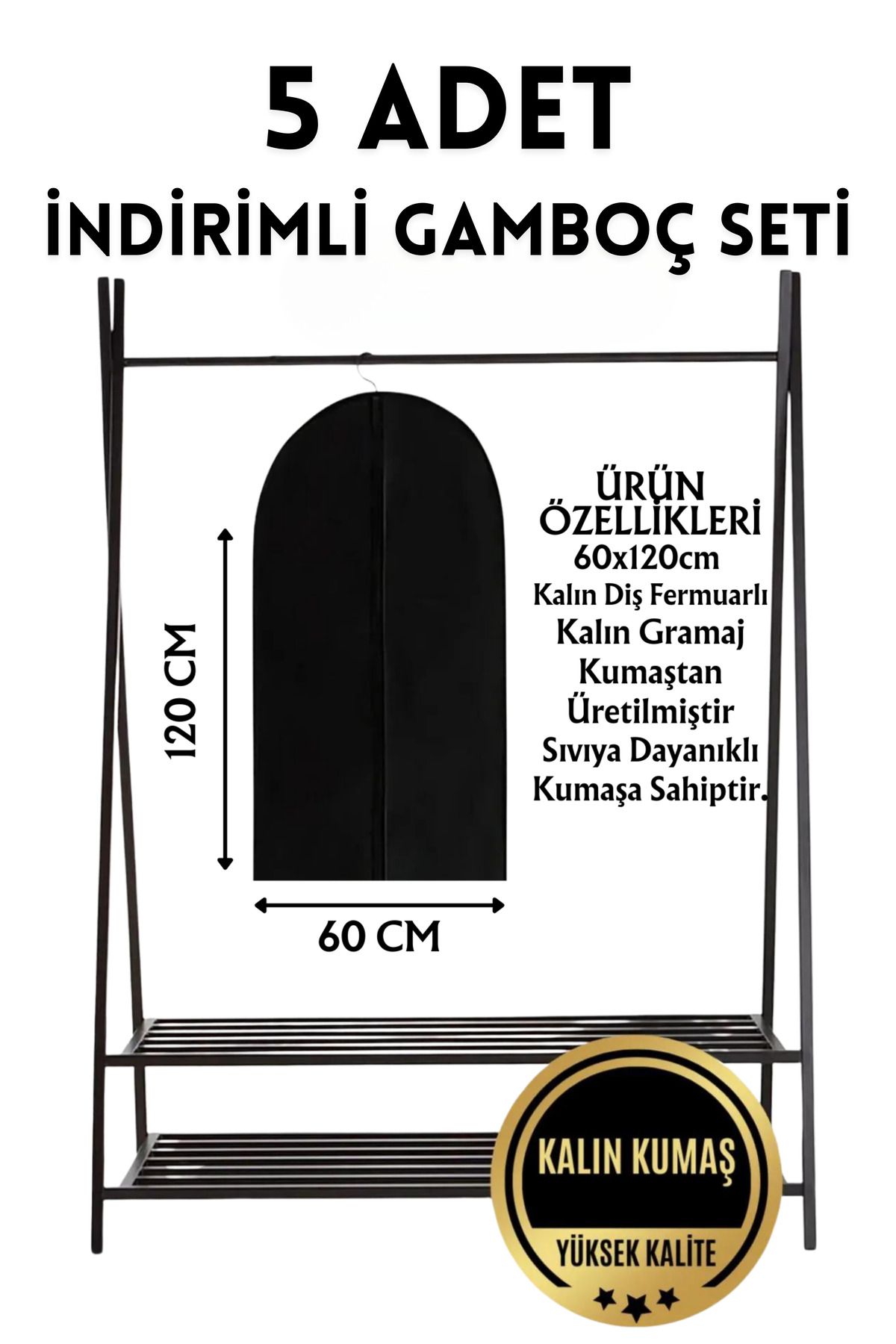 YEGGE 5 ADET 120x60cm Abiye Palto Kaban Mont Elbise Kılıfı Sıvıya Dayanıklı Kumaş Kalın Gamboç Kılıf