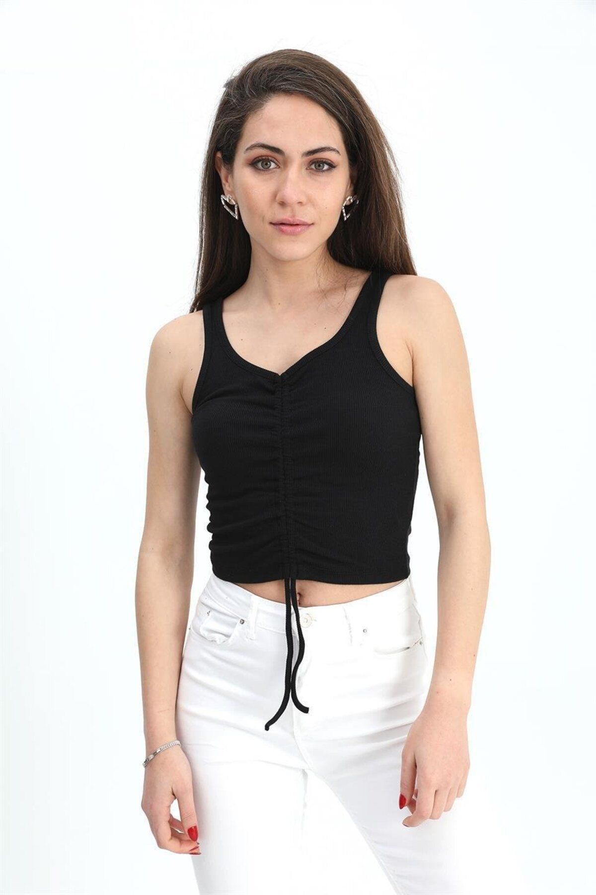 LLOHA Atlet Önü Büzgülü Crop - Antrasit