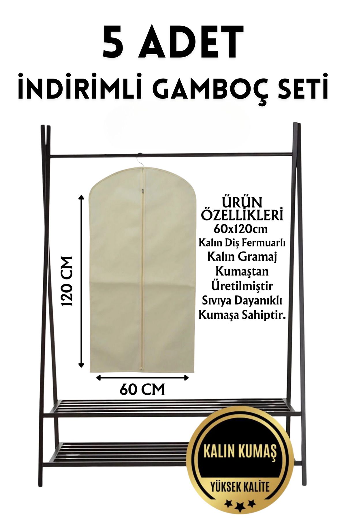 YEGGE 5 ADET 120x60cm Abiye Palto Kaban Mont Elbise Kılıfı Sıvıya Dayanıklı Kumaş Kalın Gamboç Kılıf