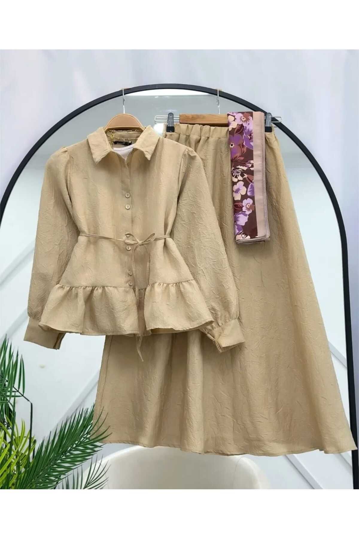 MODA VEDAT SATEN KREŞ CEKET ETEK İKİLİ TAKIM -0450