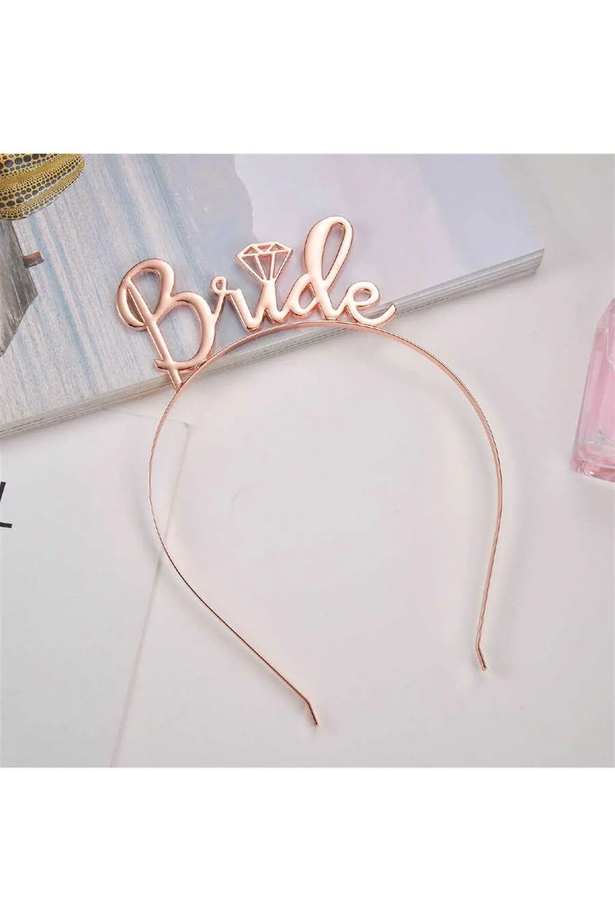 FOKUL Bride Yazılı Rose Gold Renk Metal Bekarlığa Veda Partisi Konsepti Kaliteli Taç Metal Bride Tacı