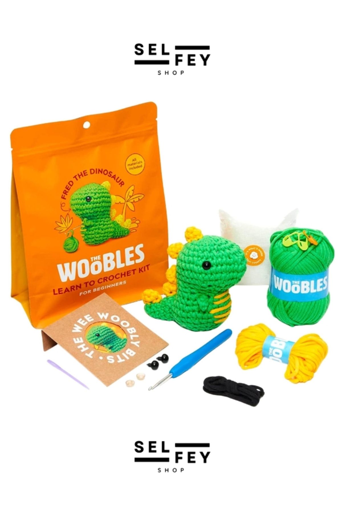 SelFey Amigurimi Fred The Dinosaur Tığ Kiti, Amigurimi Dinozor Örgü Set