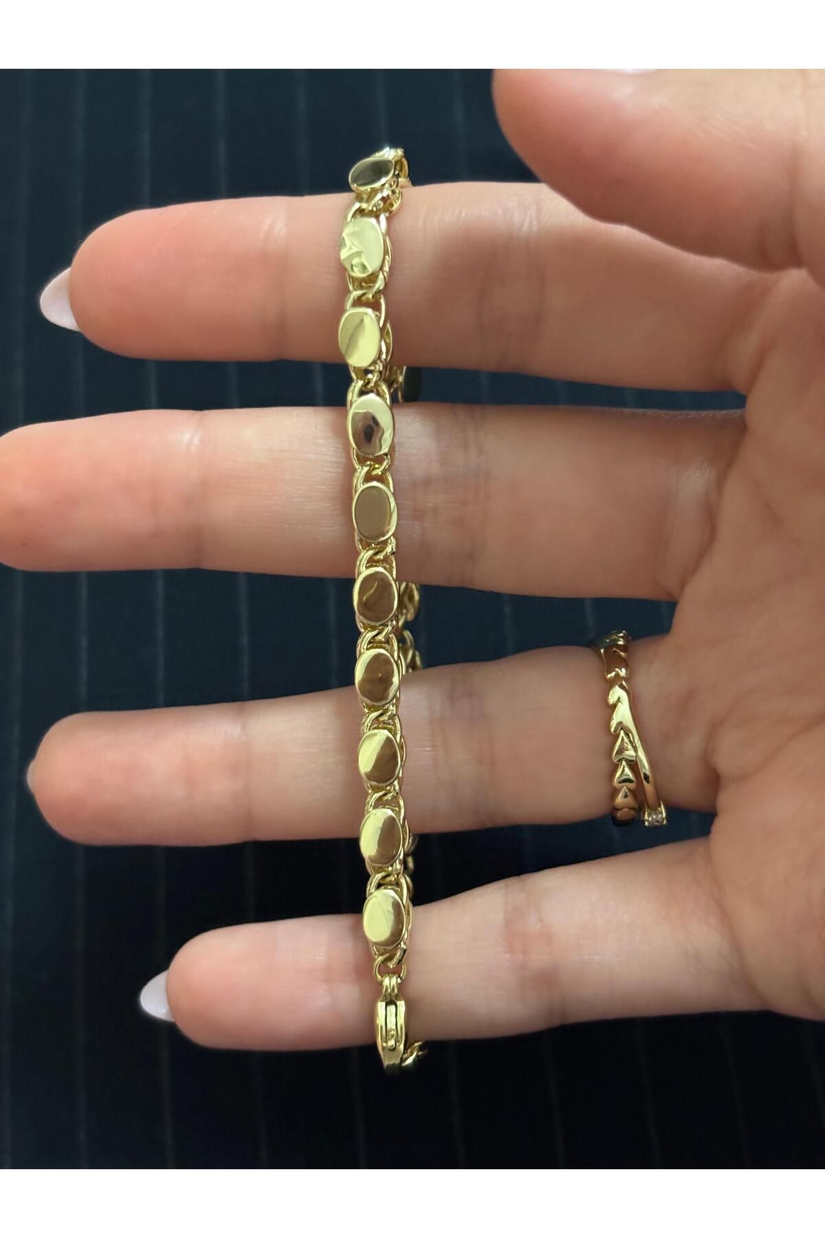 Akiha Aksesuar YUVARLAK MODEL BİREBİR KUYUM İŞİ 14K GOLD RENK XUPİNG BİLEKLİK