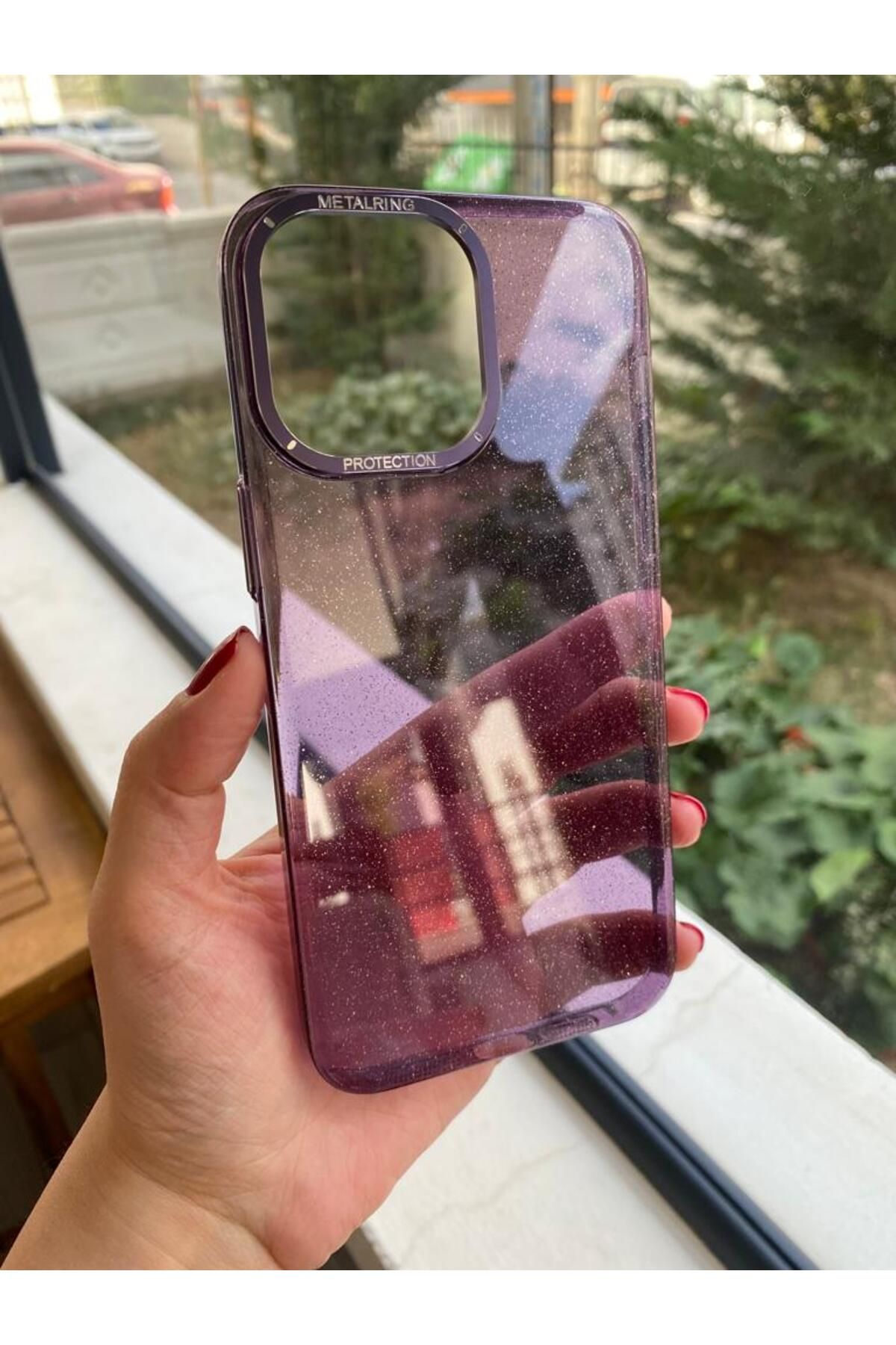 Serena Company iPhone 13 Pro Mor Şeffaf Sert Telefon Kılıfı