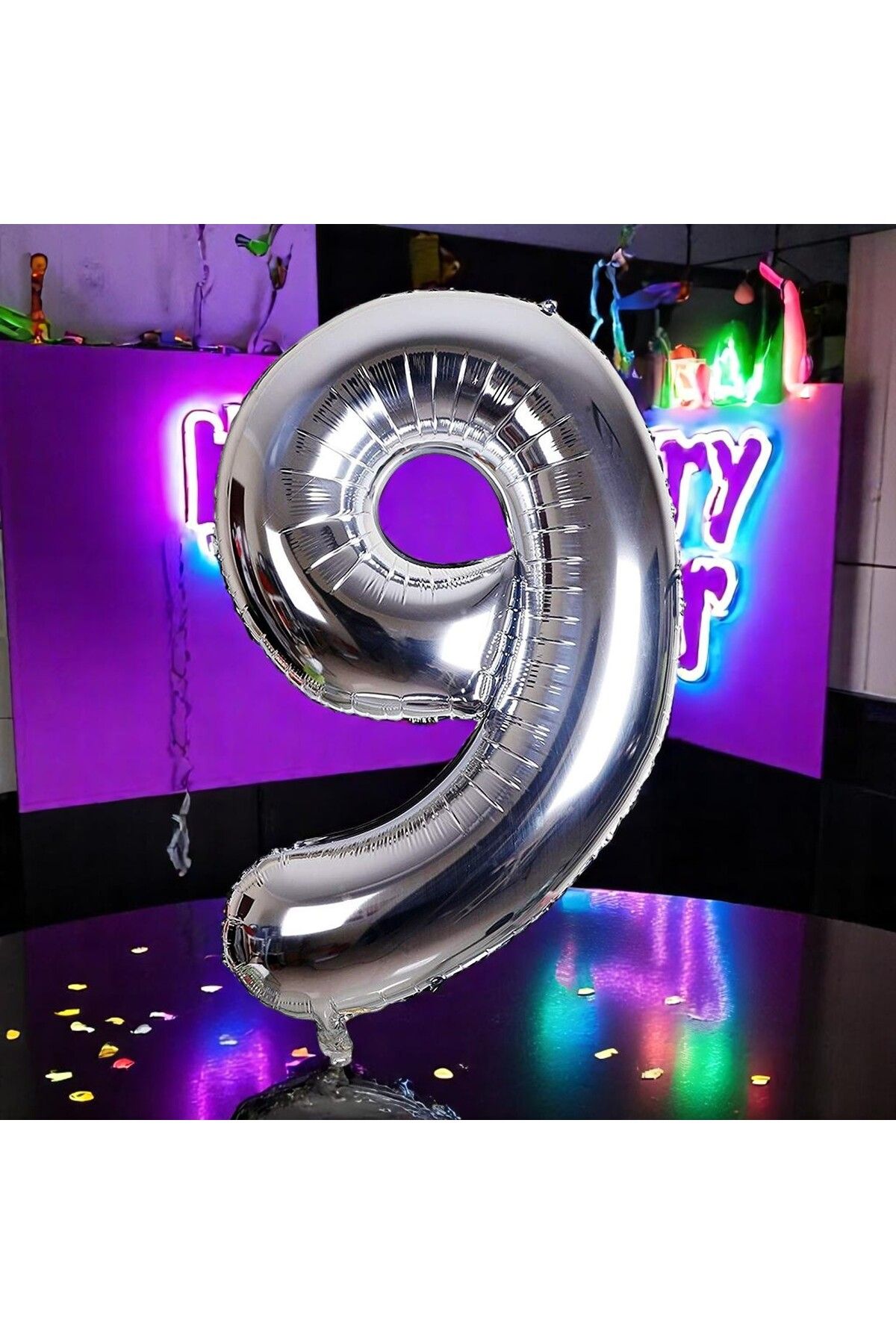 Kuzey YÜKSEK KALİTE 1 METRE GÜMÜŞ 9 RAKAM BALON GÜMÜŞ 9 RAKAM FOLYO BALON UÇAN BALONA HELYUM GAZINA UYGUN