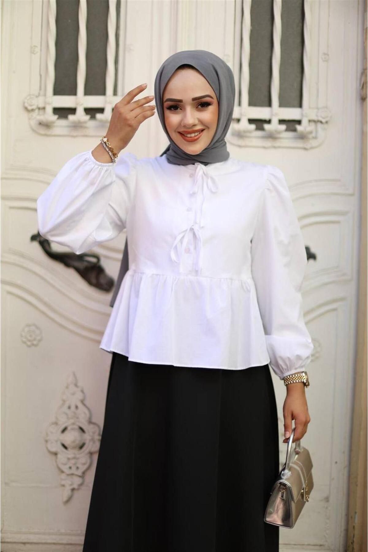 MODA 7120 Önü Bağıcıklı Büzgü Detaylı Gömlek