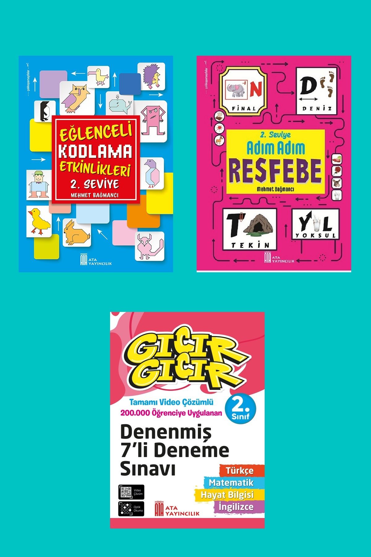 Ata Yayıncılık 2.Sınıf Eğlenceli Kodlama+Resfebe+7 li Denenmiş Deneme