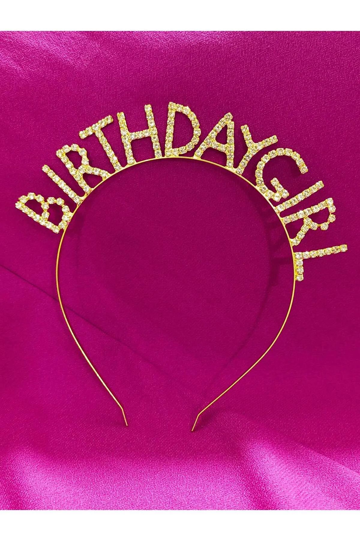 FOKUL Birthday Girl Metal Taşlı Taç Birthday Girl Yazılı Doğum Günü Tacı Doğum Günü Konsepti Tacı