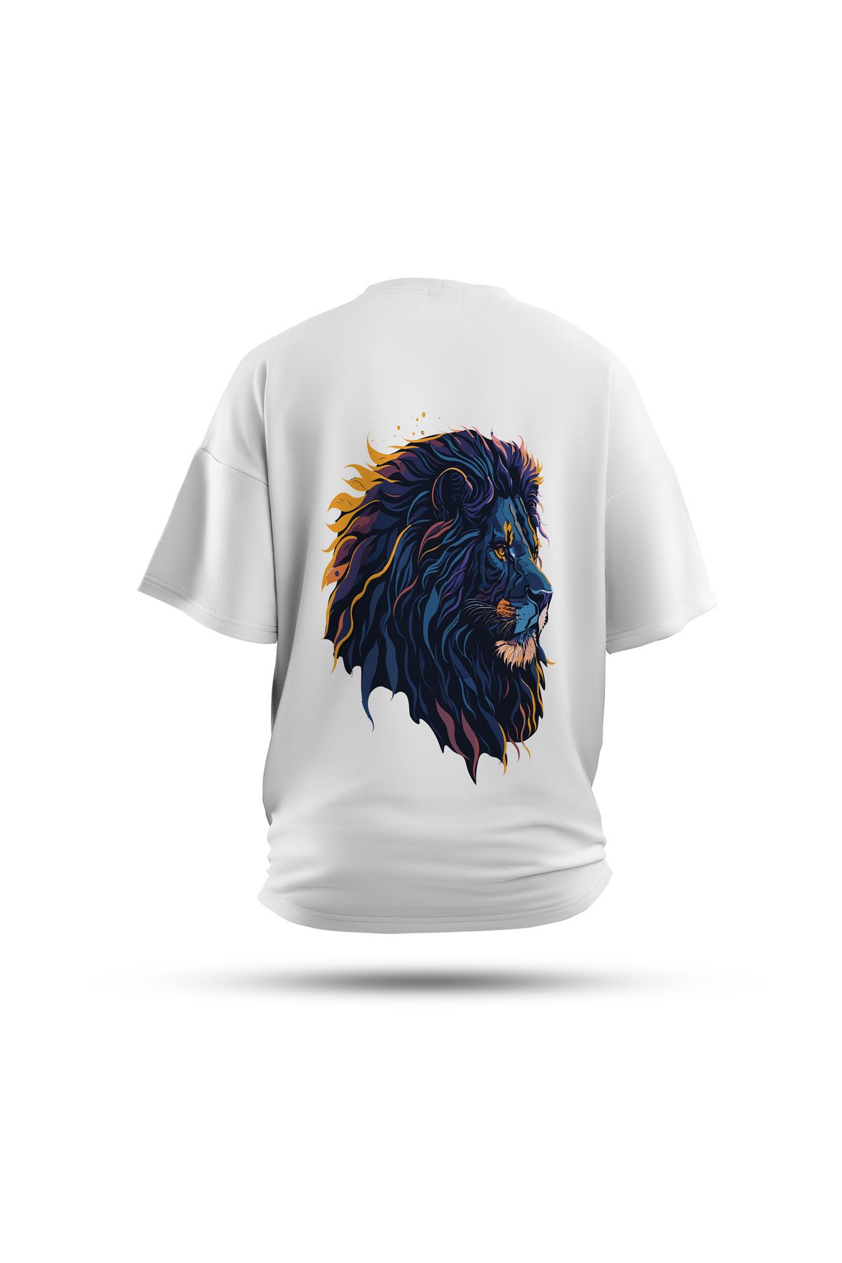 Zestia Unisex T-Shirt, Aslan Sırt Baskılı, Regular, %100 Pamuk, Beyaz T-Shirt No: 0026