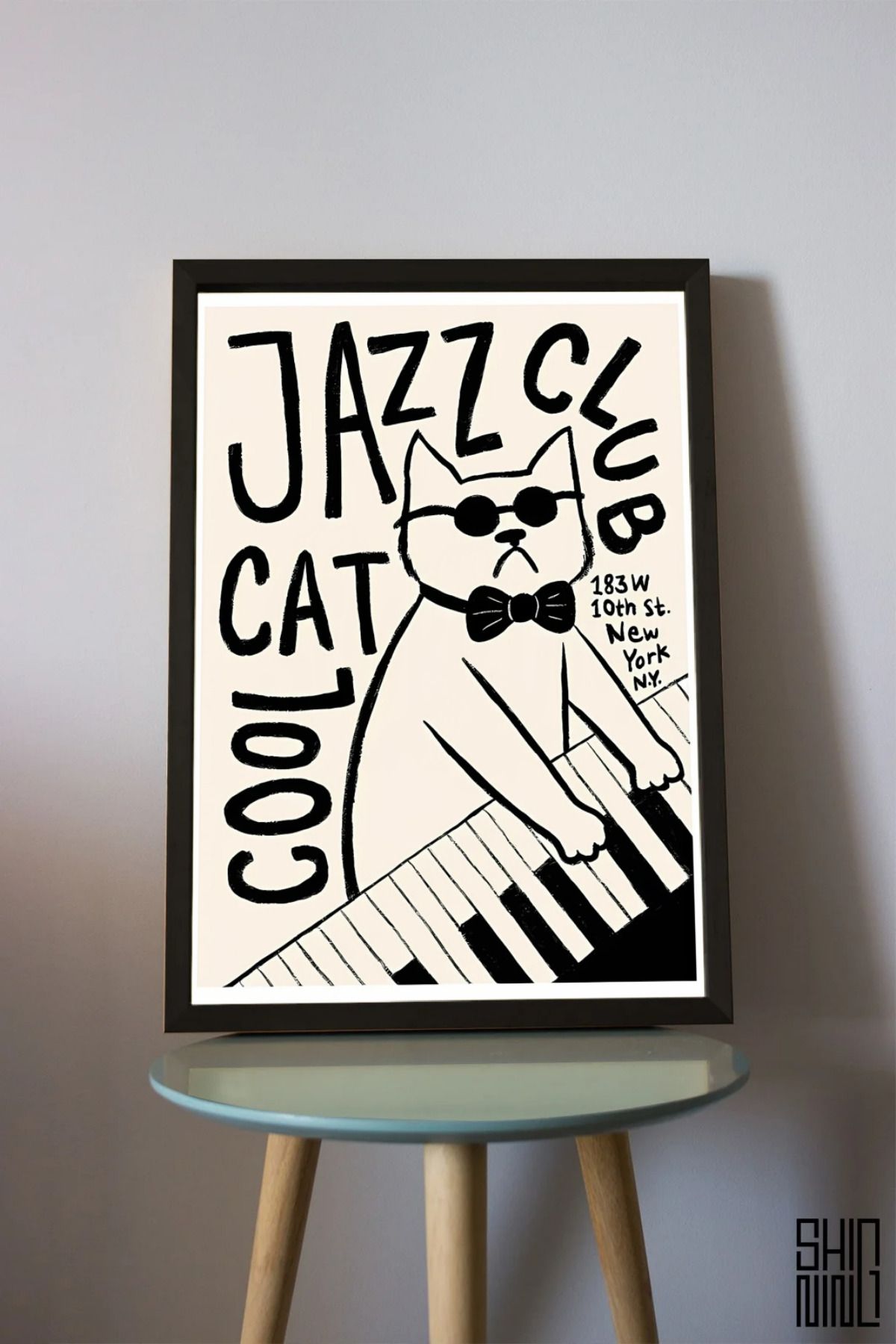 Home Çerçeveli "COOL CAT JAZZ CLUB" Tasarım Afiş Tablo - Duvar Dekorasyon