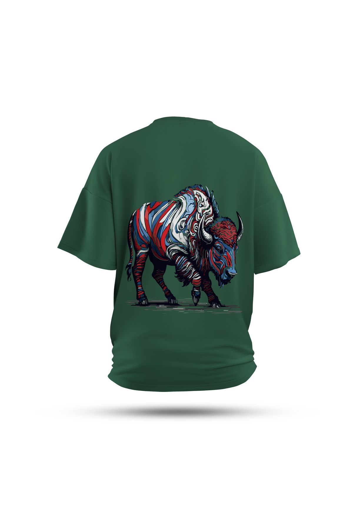 Zestia Unisex T-Shirt, Boğa Sırt Baskılı, Regular, %100 Pamuk, Yeşil T-Shirt No: 0046