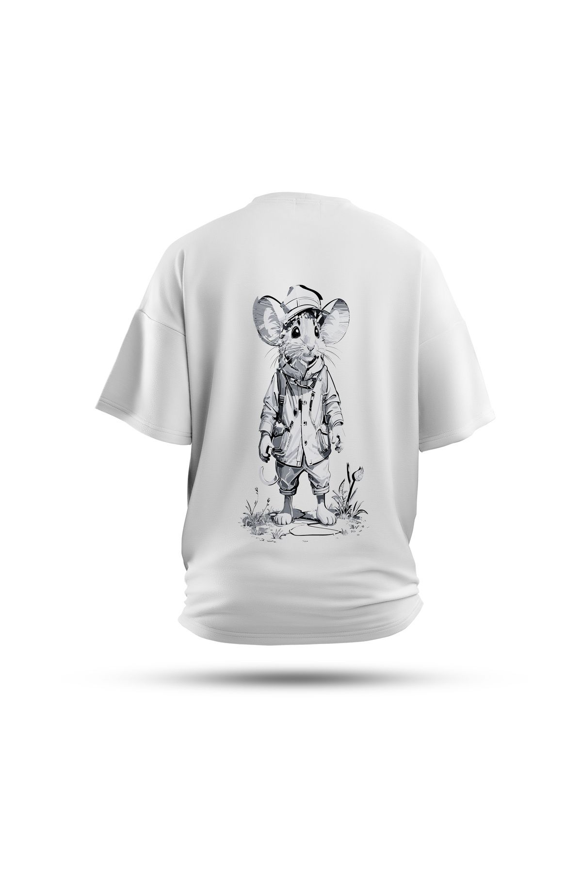 Zestia Unisex T-Shirt, Fare Sırt Baskılı, Regular, %100 Pamuk, Beyaz T-Shirt No: 0029
