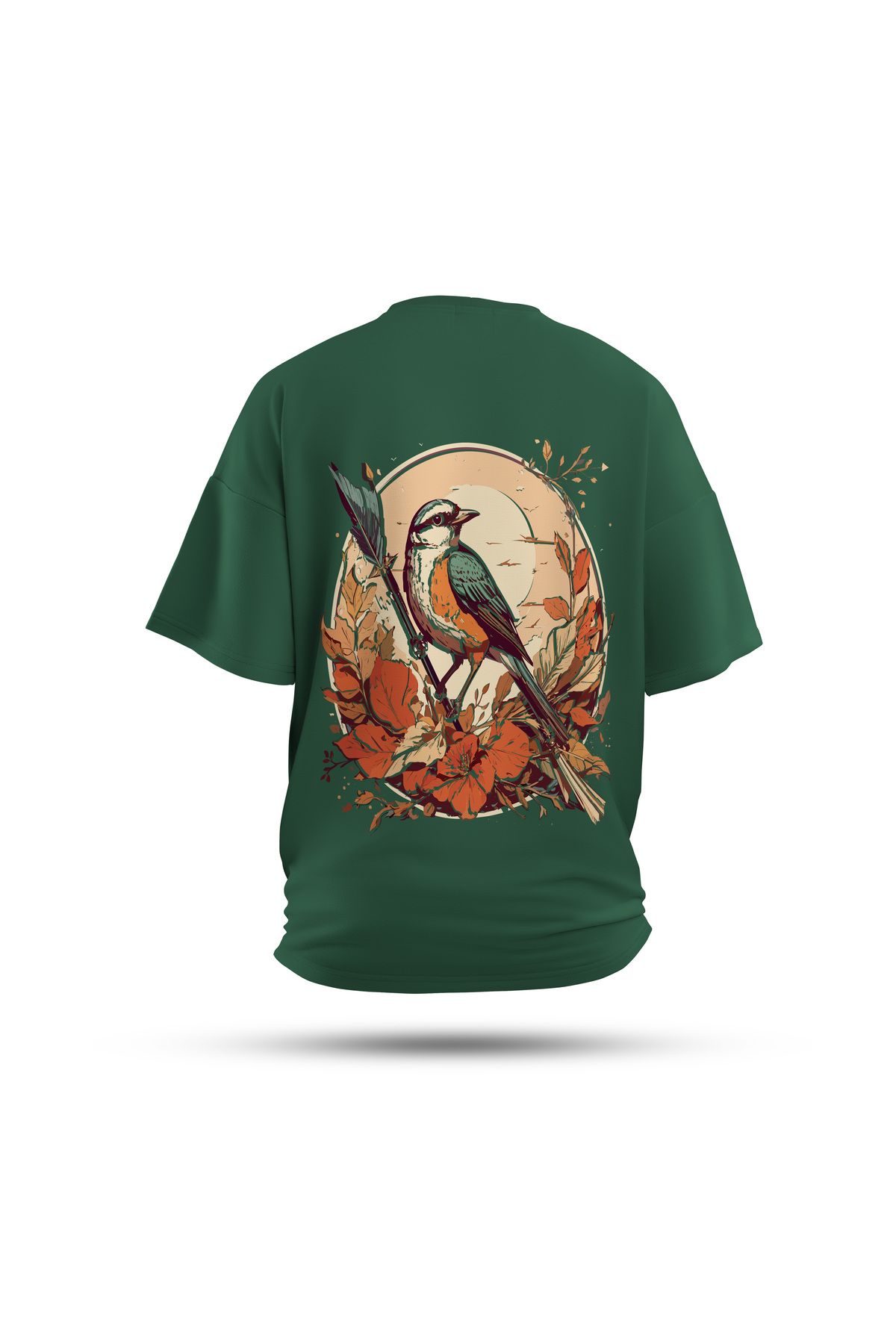 Zestia Unisex T-Shirt, Serçe Sırt Baskılı, Regular, %100 Pamuk, Yeşil T-Shirt No: 0032