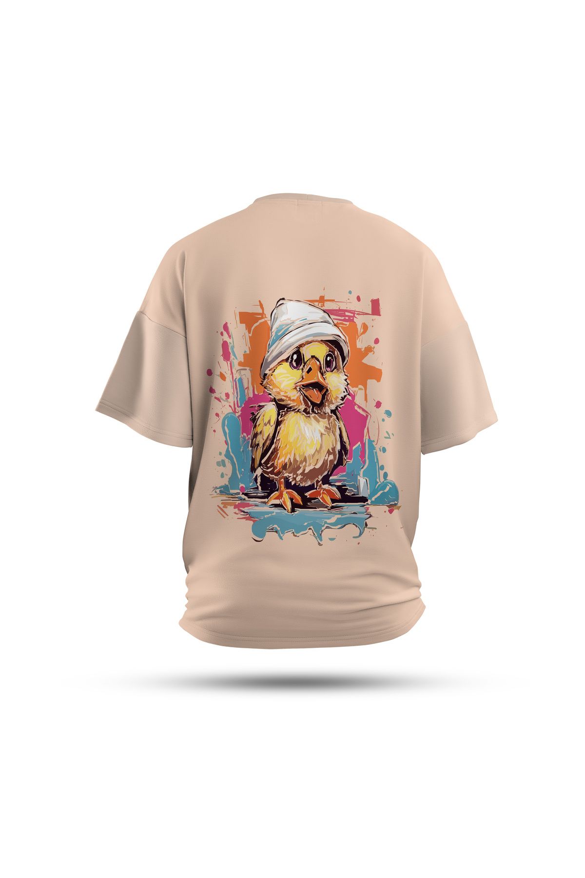 Zestia Unisex T-Shirt, Civciv Sırt Baskılı, Regular, %100 Pamuk, Krem T-Shirt No: 0040