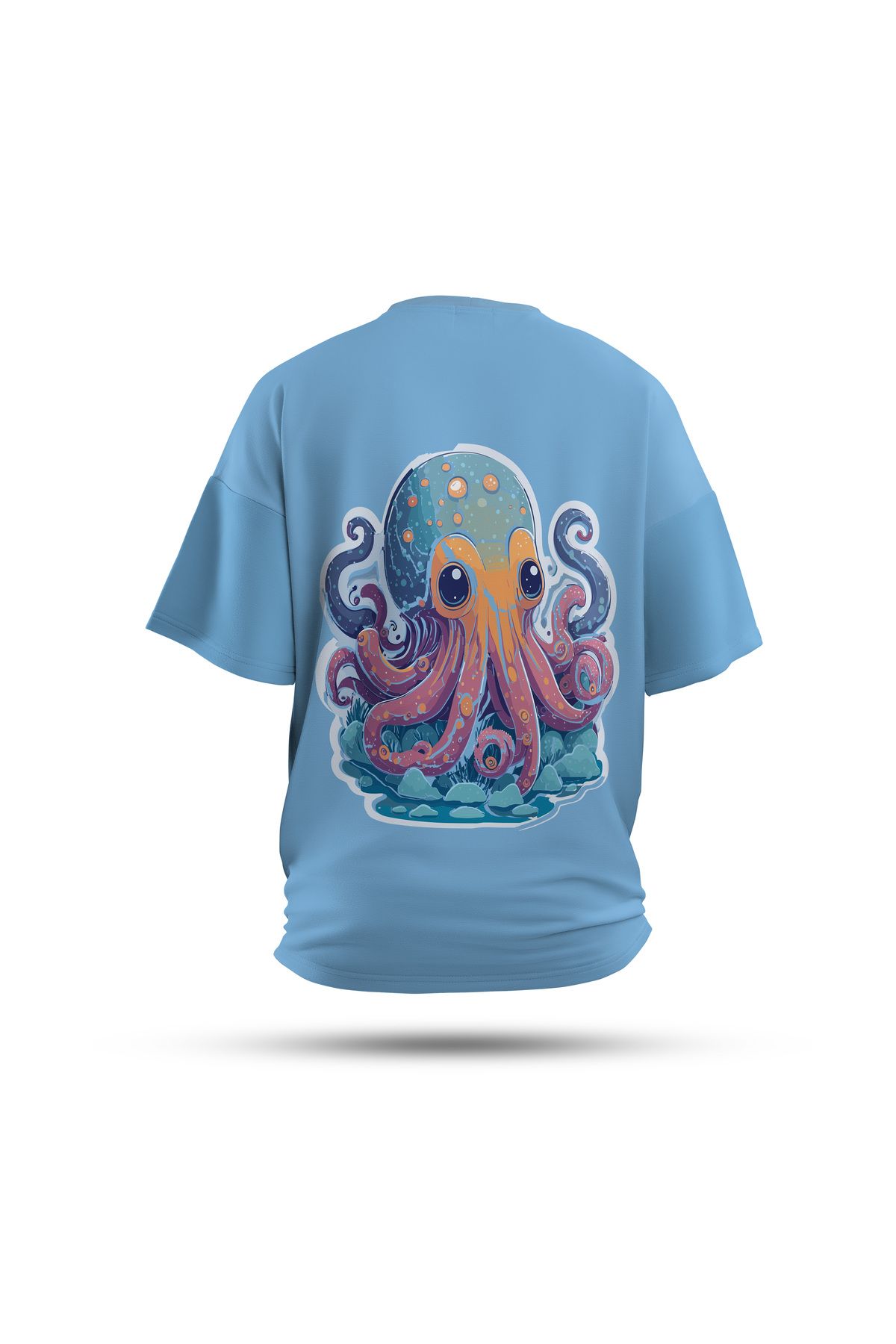 Zestia Unisex T-Shirt, Ahtapot Sırt Baskılı, Regular, %100 Pamuk, Yeşil T-Shirt No: 0042
