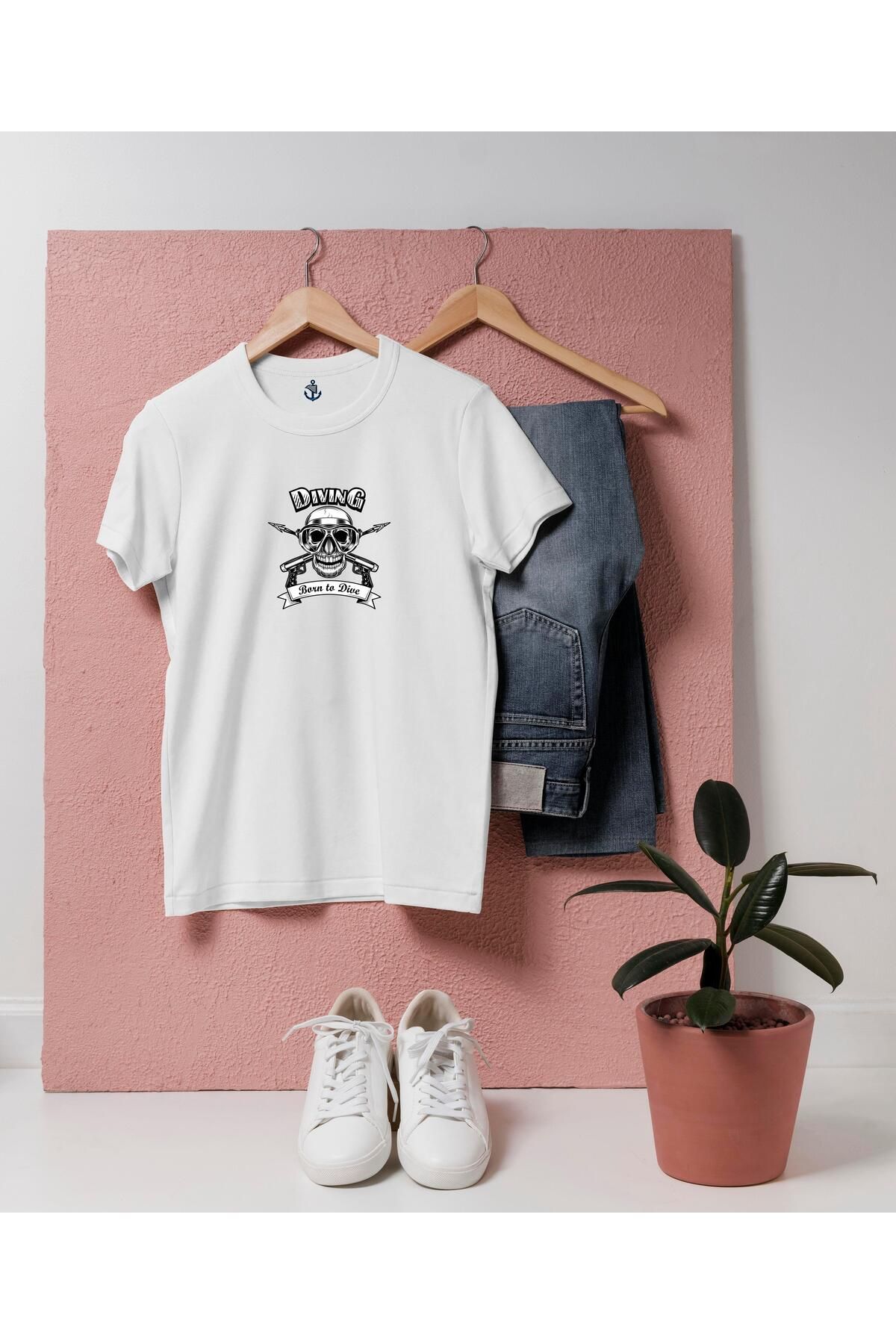 bahriyeli.jpeg Oversize Diving Born To Die / Dalgıç kuru kafa tasarım unisex T-shirt