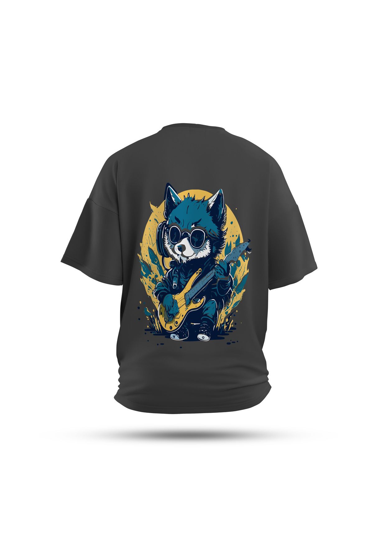 Zestia Unisex T-Shirt, Tilki Sırt Baskılı, Regular, %100 Pamuk, Antrasit T-Shirt No: 0024
