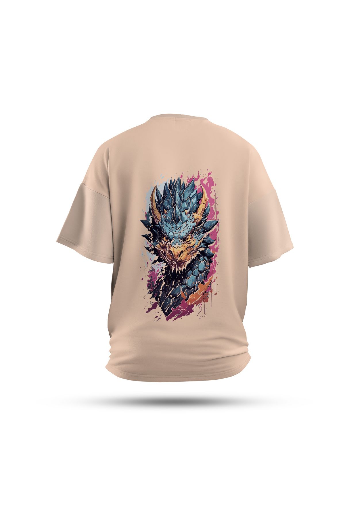 Zestia Unisex T-Shirt, Yılan Sırt Baskılı, Regular, %100 Pamuk, Krem T-Shirt No: 0023