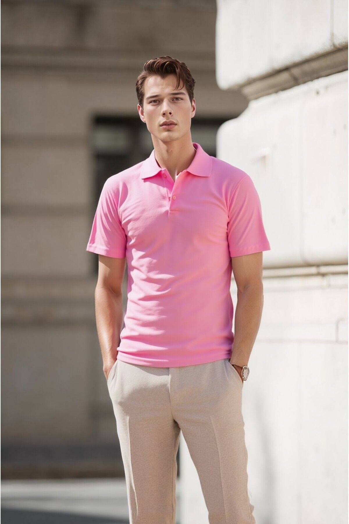 The Clover Erkek Polo Yaka Düğmeli Kısa Kol %100 Pamuklu T-Shirt THCLVR.DNCR