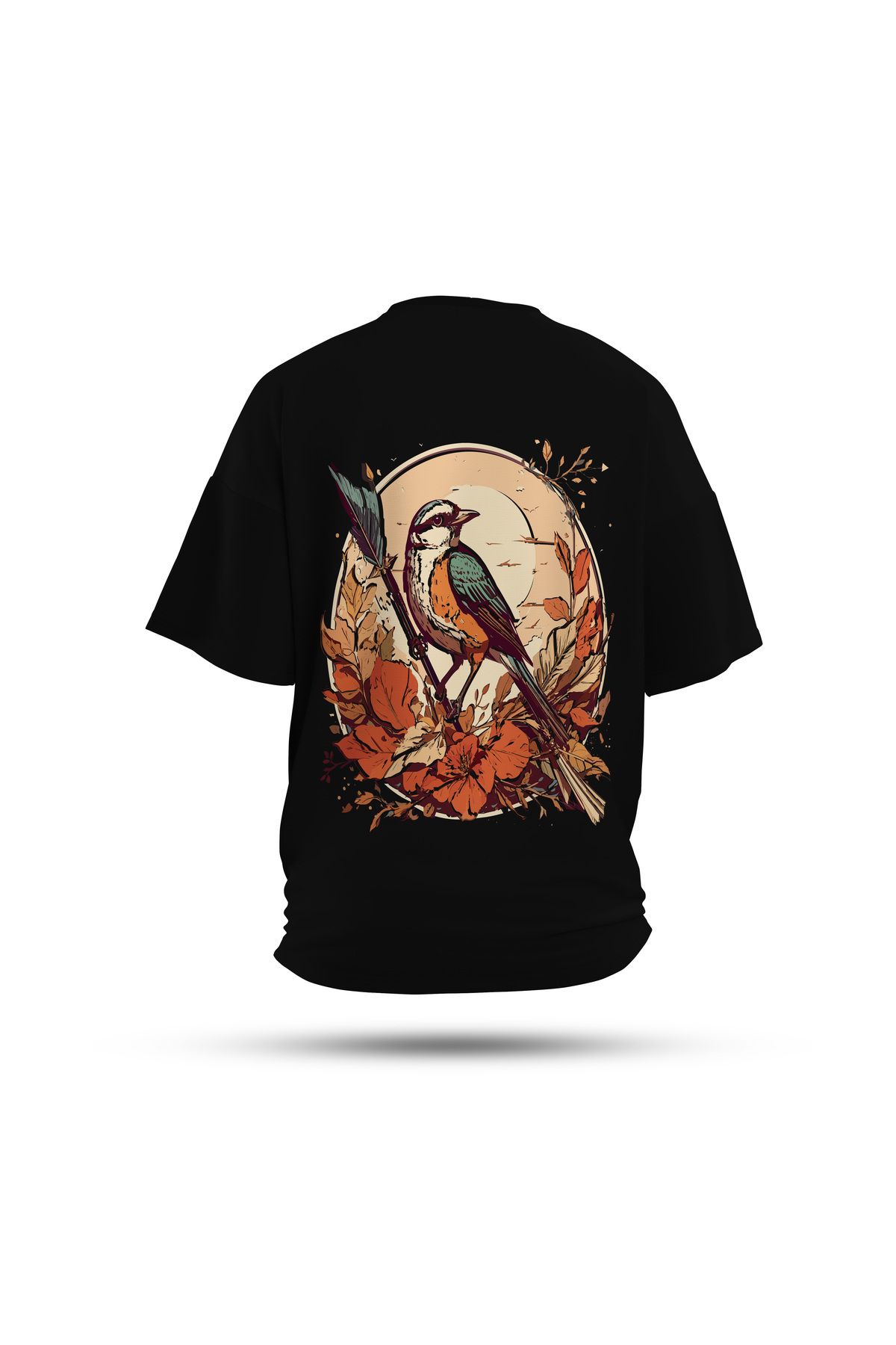 Zestia Unisex T-Shirt, Serçe Sırt Baskılı, Regular, %100 Pamuk, Siyah T-Shirt No: 0032